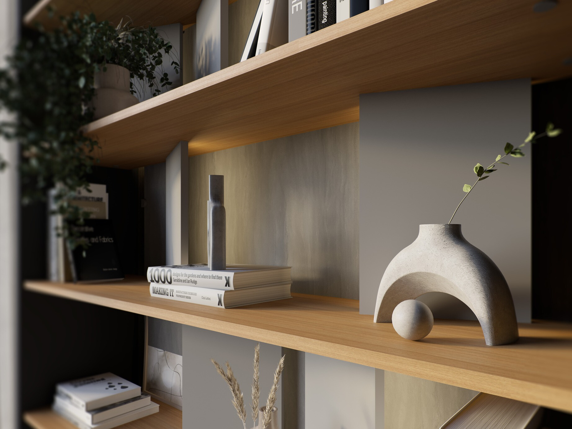 Estante Fresno 154 (Cinzento brilhante + Grafite + Carvalho)