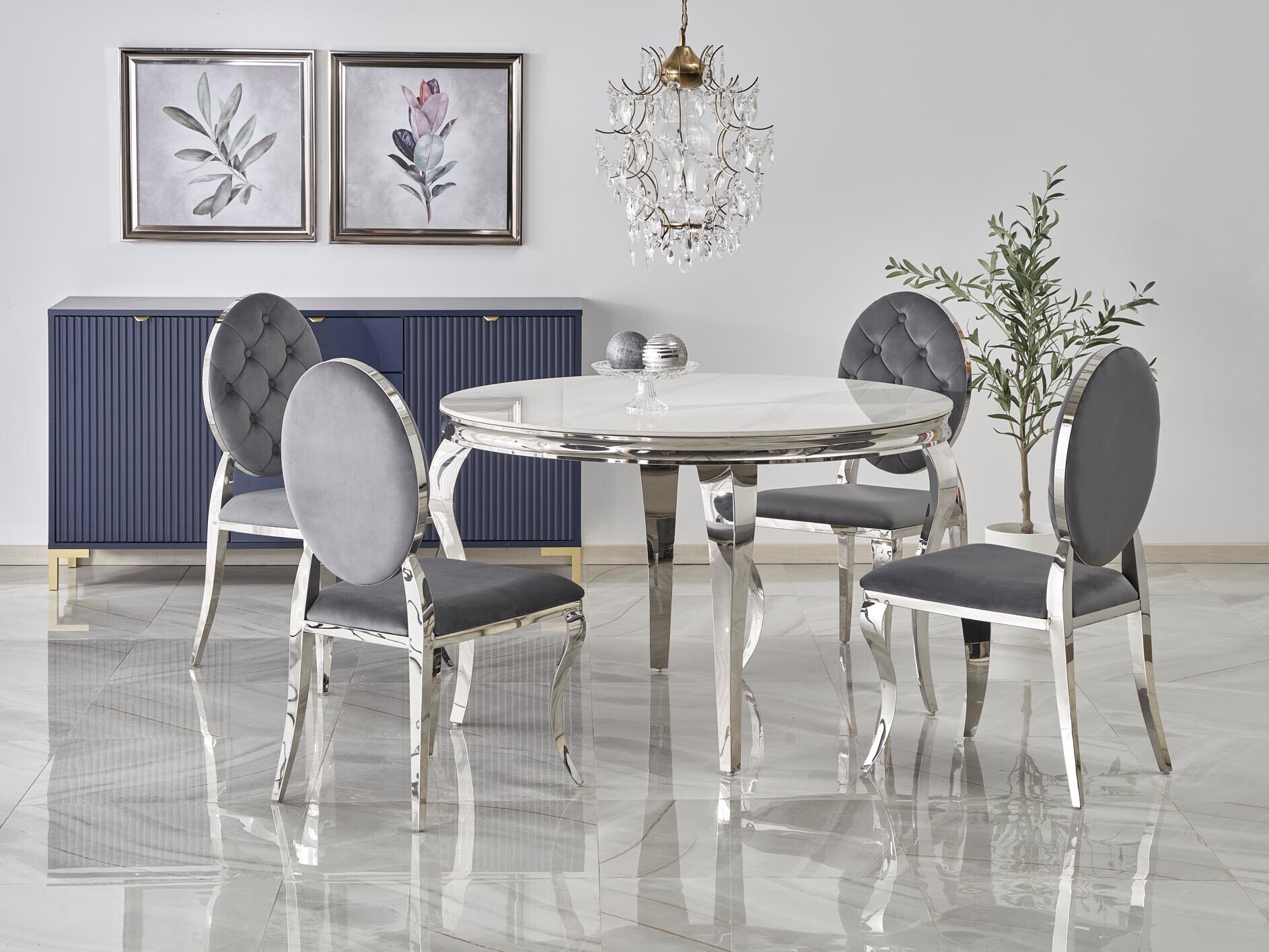 Mesa Houston 1813 (Marmore branco + Prateado)