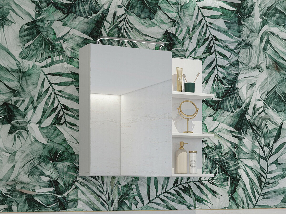 Armário com espelho para casa de banho Tecavu 102 (Branco brilhante + Branco)