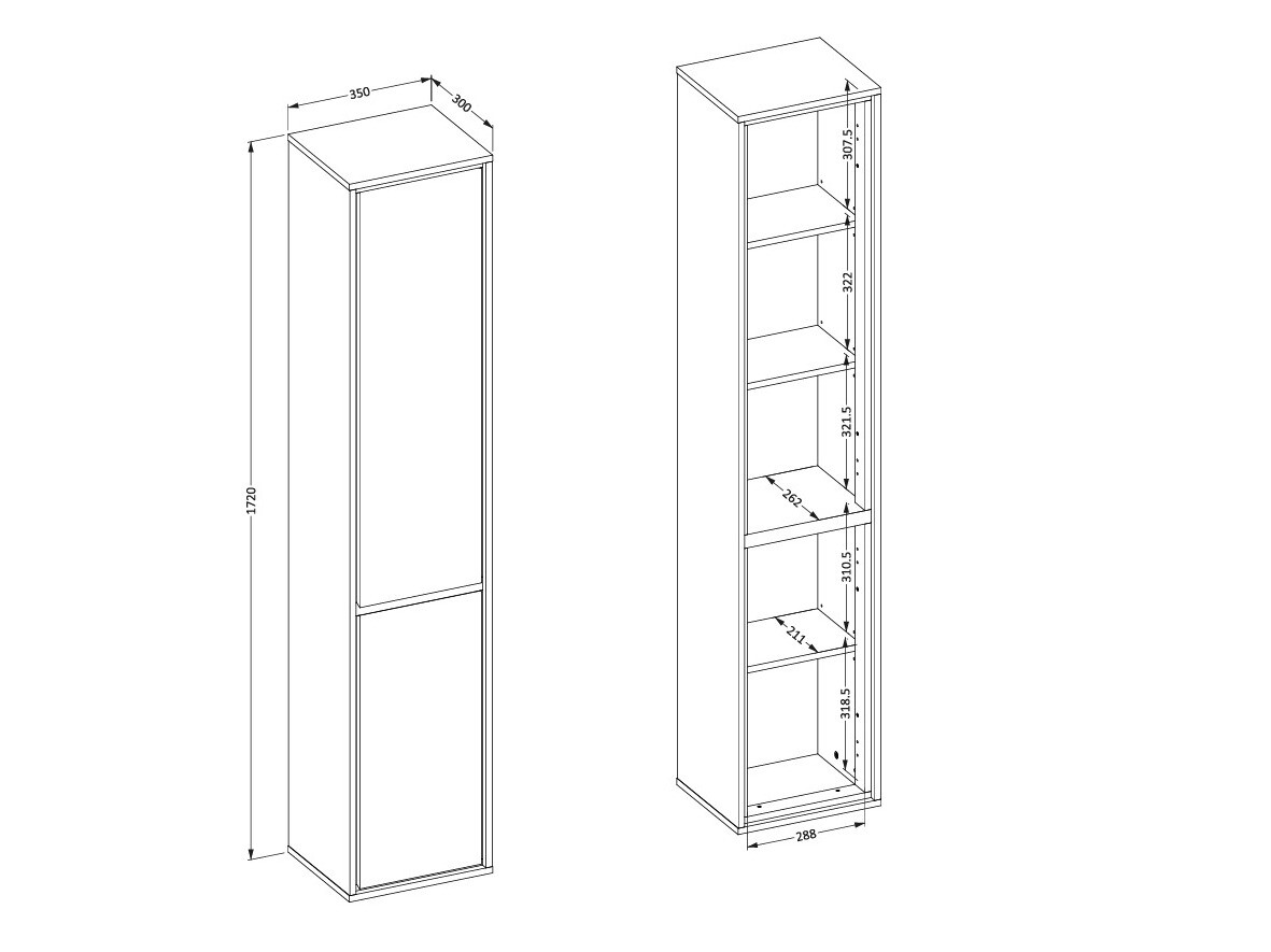 Armário montado na parede para casa de banho Tecavu 101 (Branco brilhante + Branco)