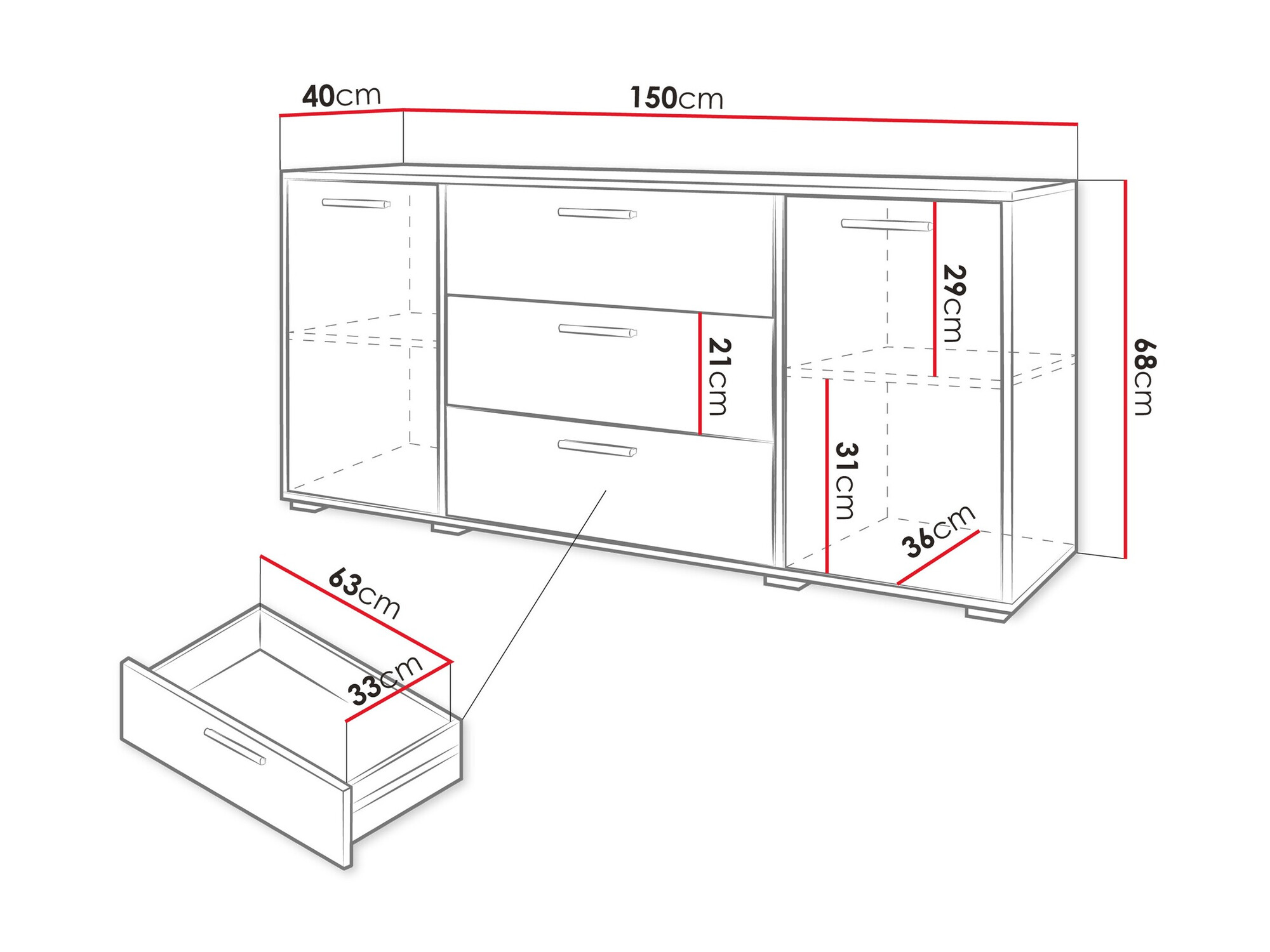 Cómoda Sarasota 174 (Branco + Branco brilhante)