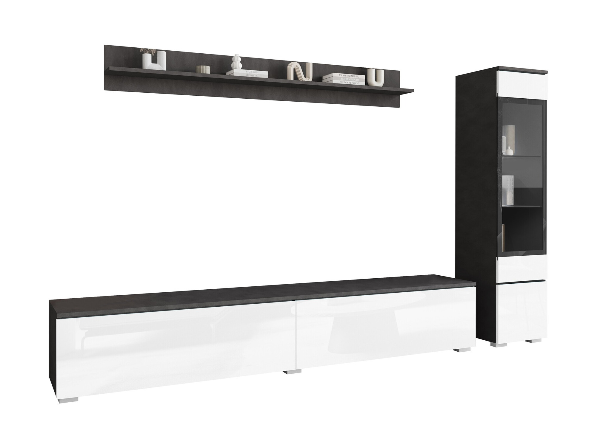 Conjunto para sala de estar Mirfivo 100 (Matera cinzento + Branco brilhante)