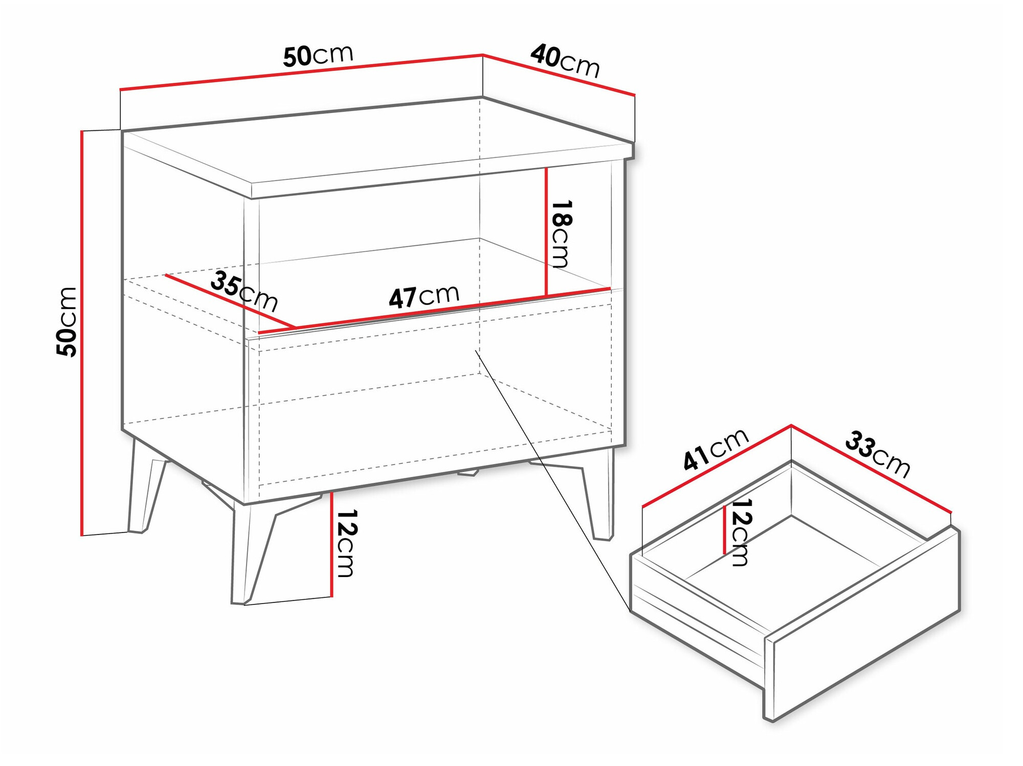 Mesa de cabeceira Comfivo 493 (Branco + Branco brilhante)