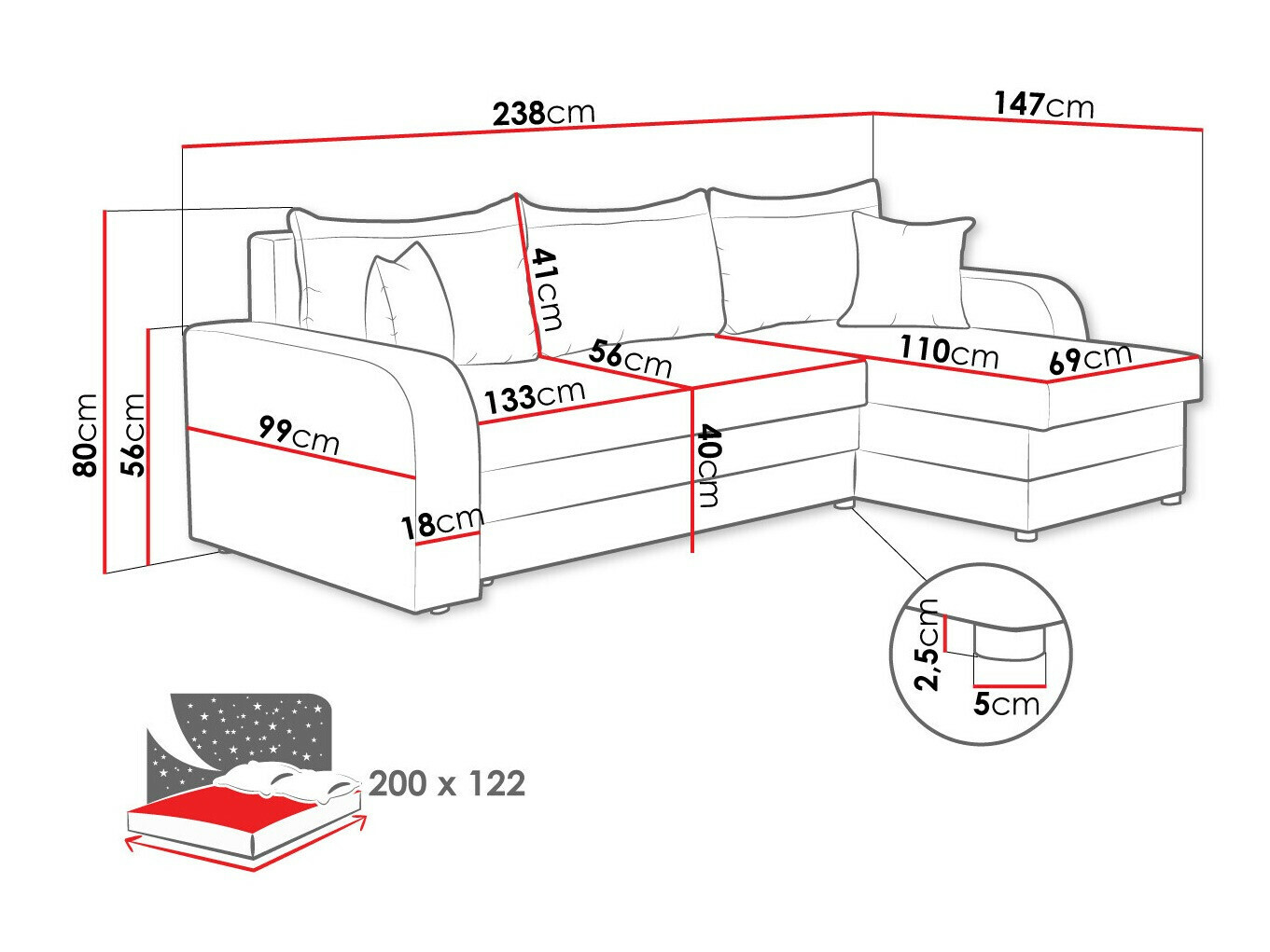 Sofá de canto Comfivo 203 (Poso 135)