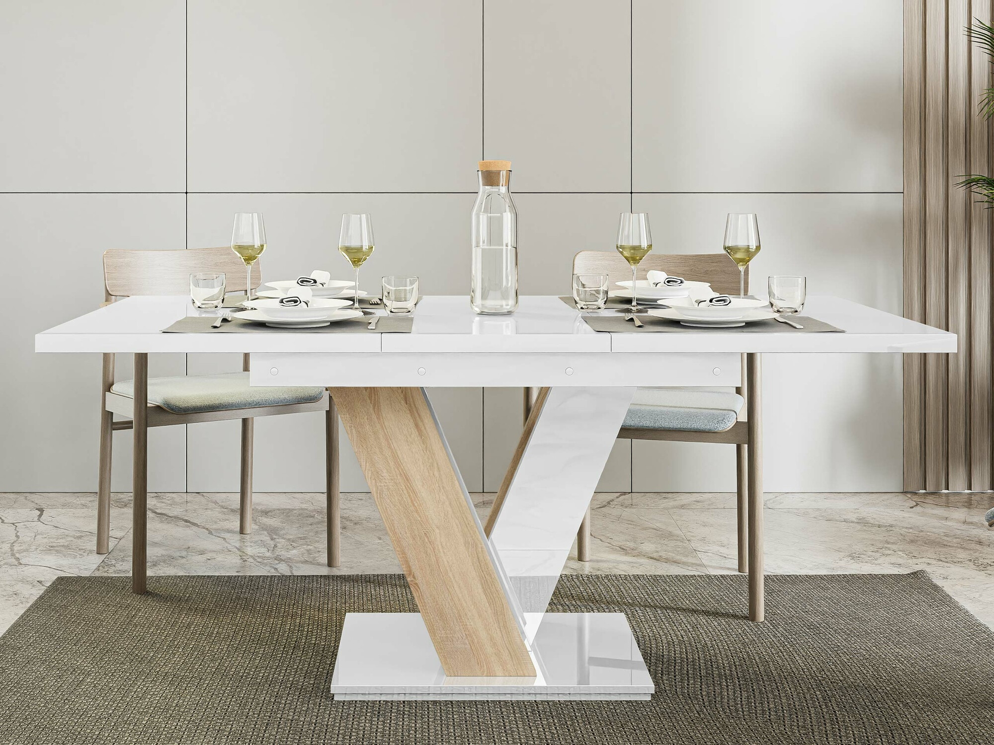 Mesa Musus (Branco brilhante + Carvalho sonoma)