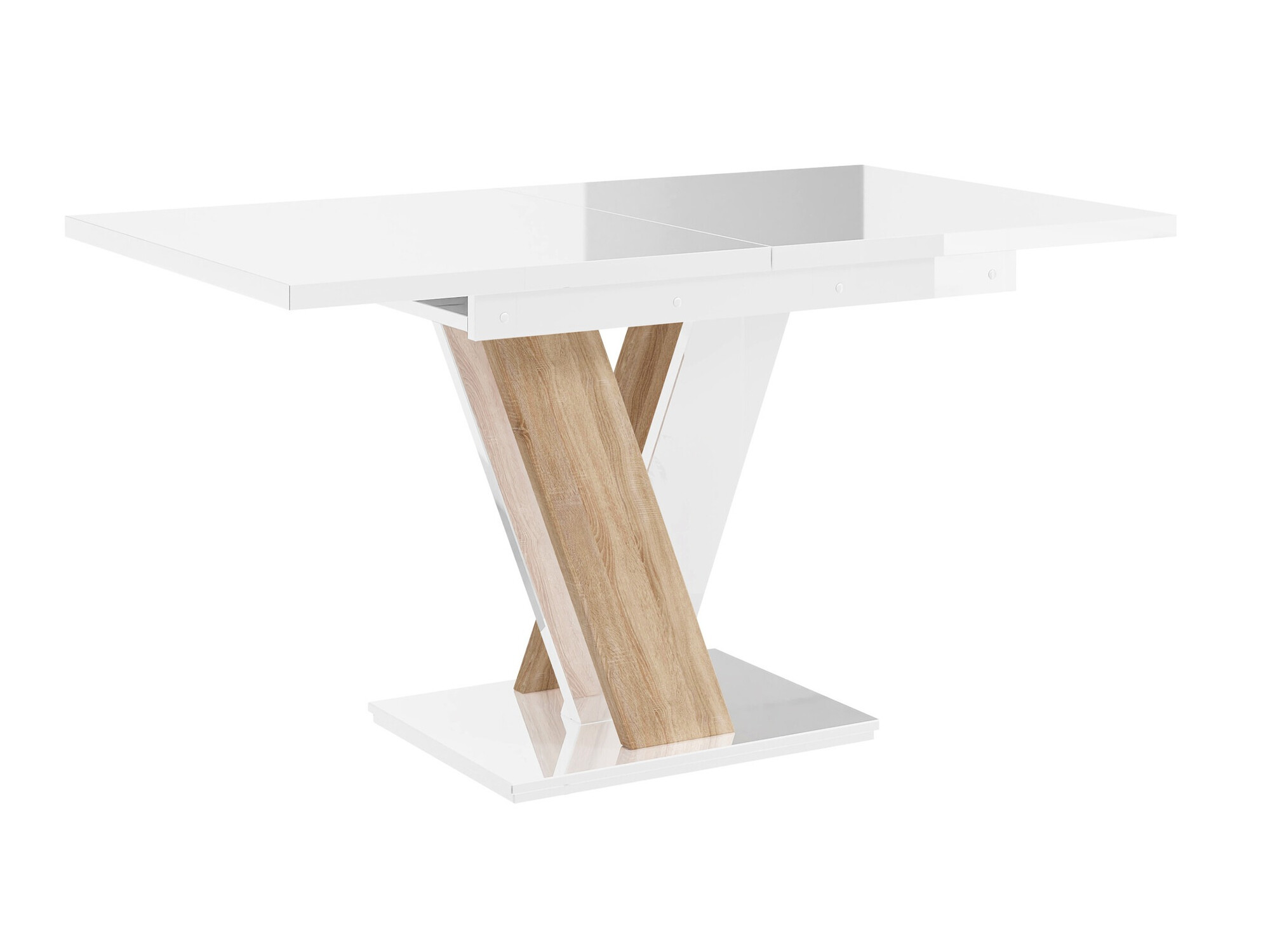 Mesa Musus (Branco brilhante + Carvalho sonoma)
