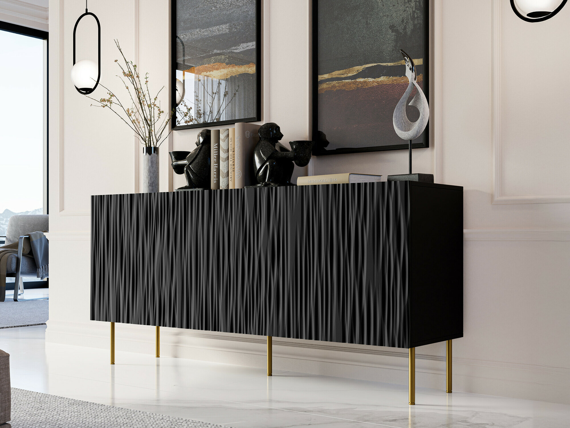 Aparador Lorelbo 100 (Preto + Dourado)