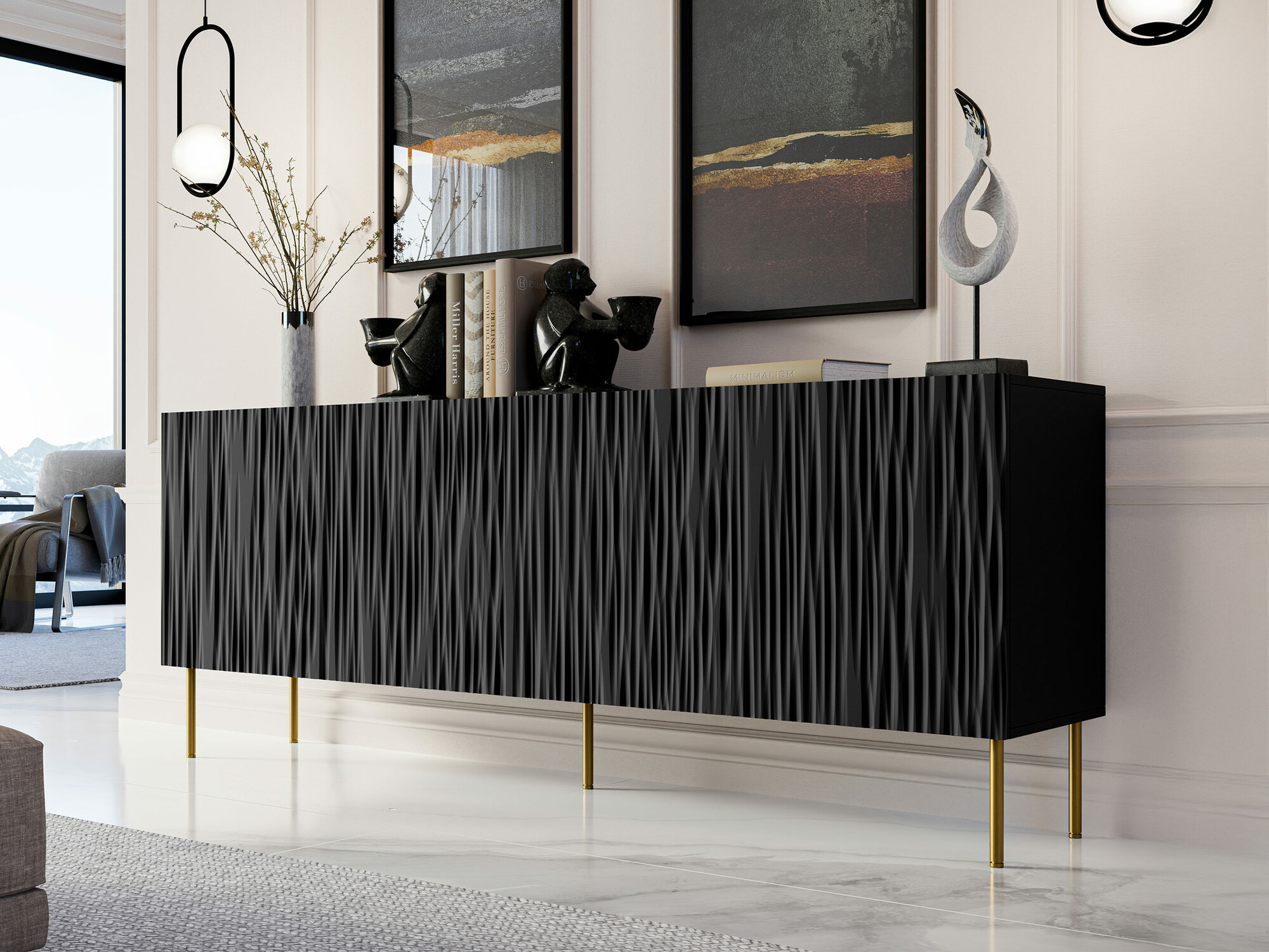 Aparador Lorelbo 101 (Preto + Dourado)