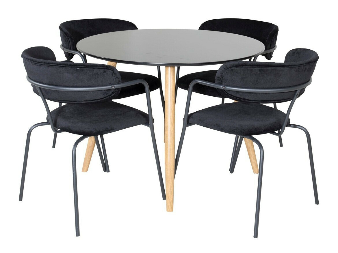 Conjunto para refeições Dallas 285 (Preto brilhante + Carvalho)