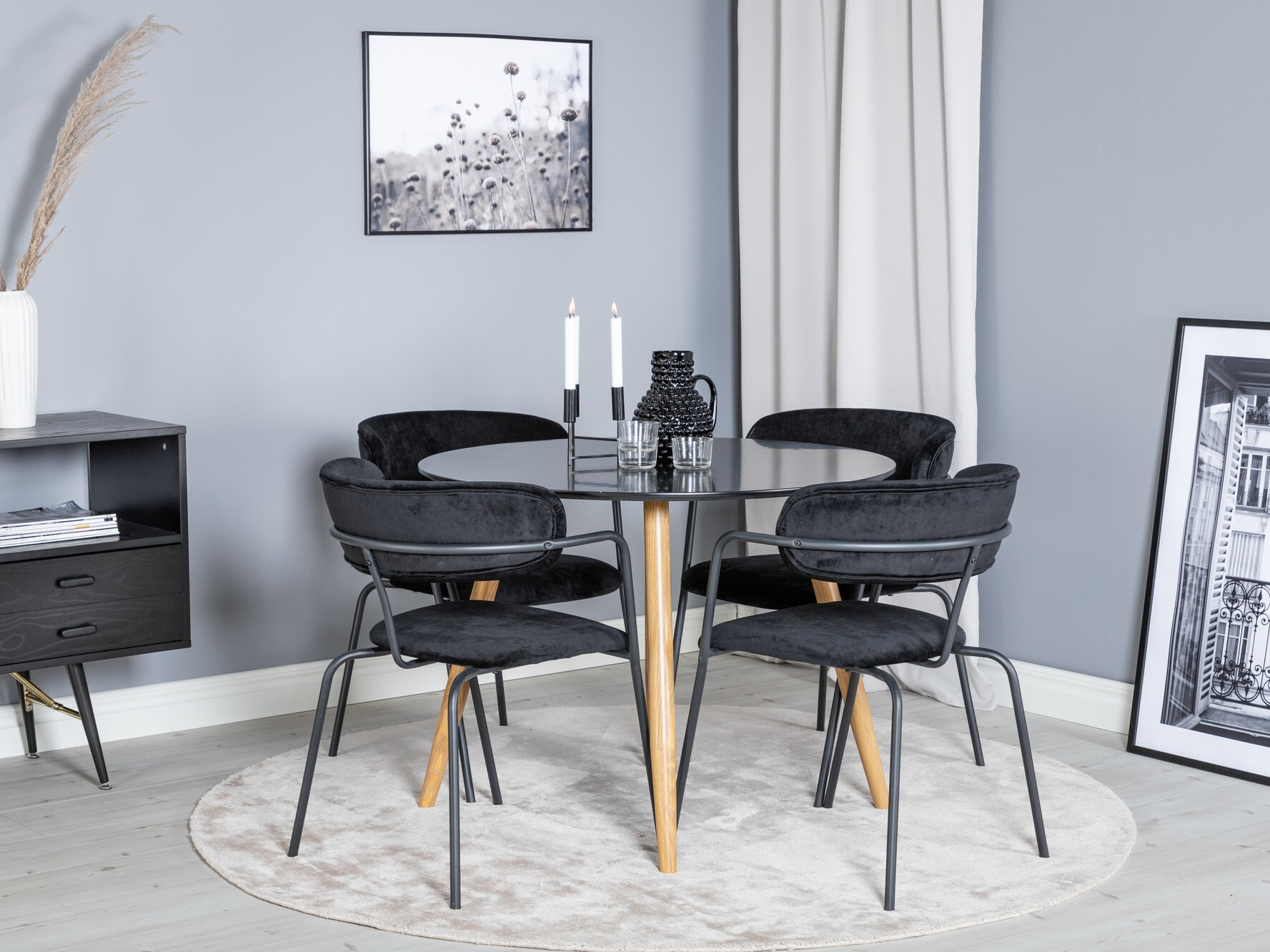 Conjunto para refeições Dallas 285 (Preto brilhante + Carvalho)