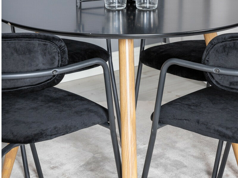 Conjunto para refeições Dallas 285 (Preto brilhante + Carvalho)