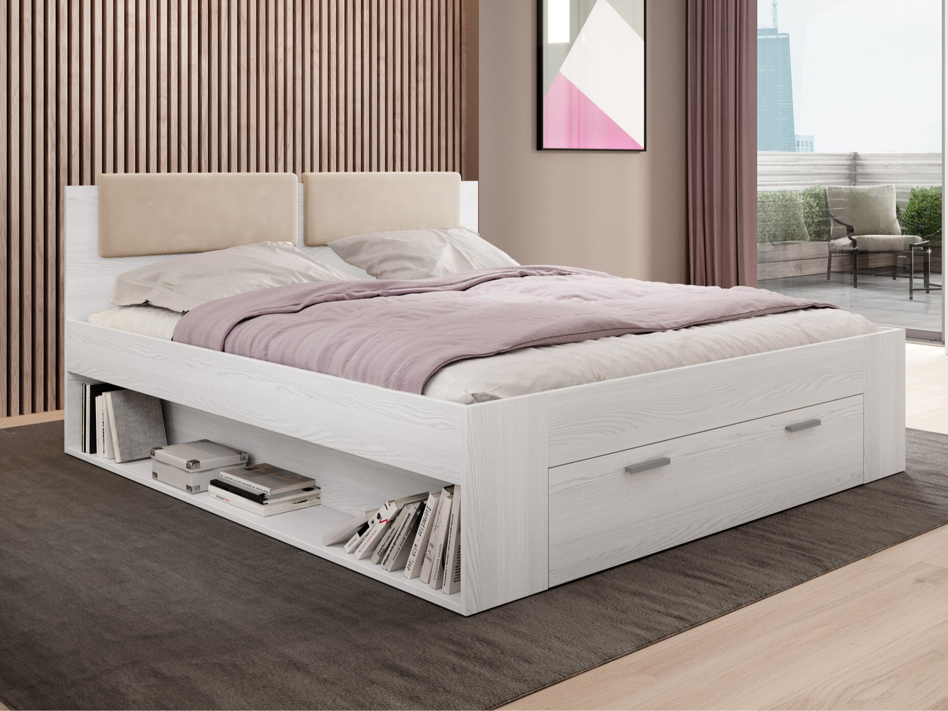 Cama Levruvu 106 (Cinza branqueada + Bege)