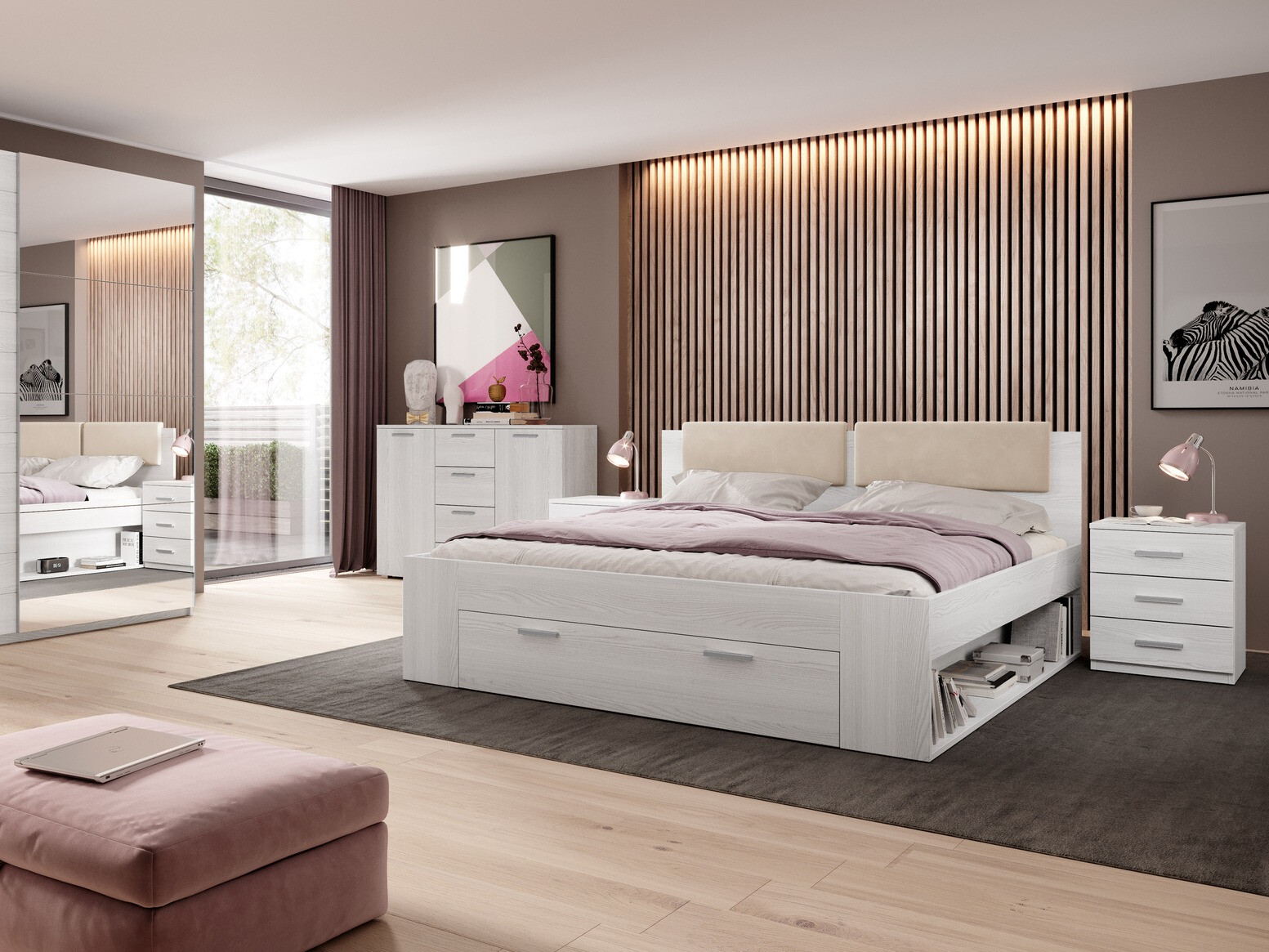 Cama Levruvu 106 (Cinza branqueada + Bege)