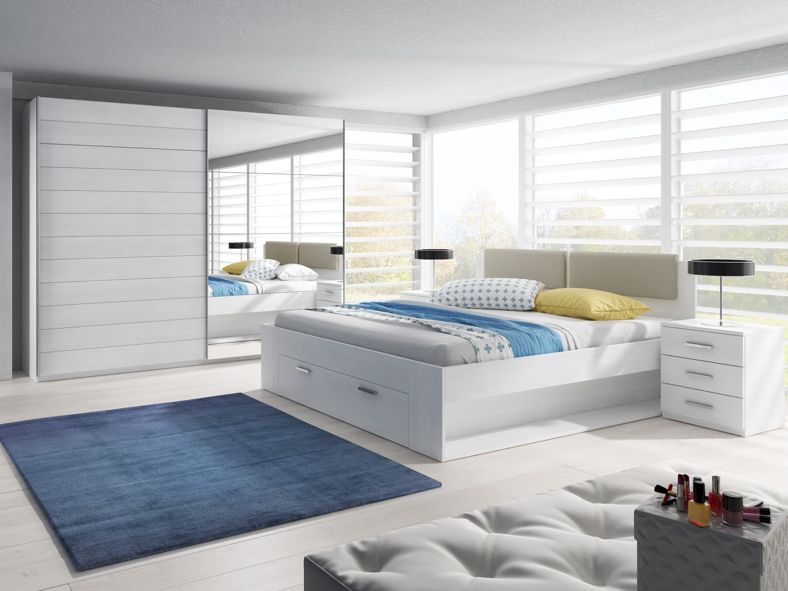 Cama Levruvu 106 (Cinza branqueada + Bege)