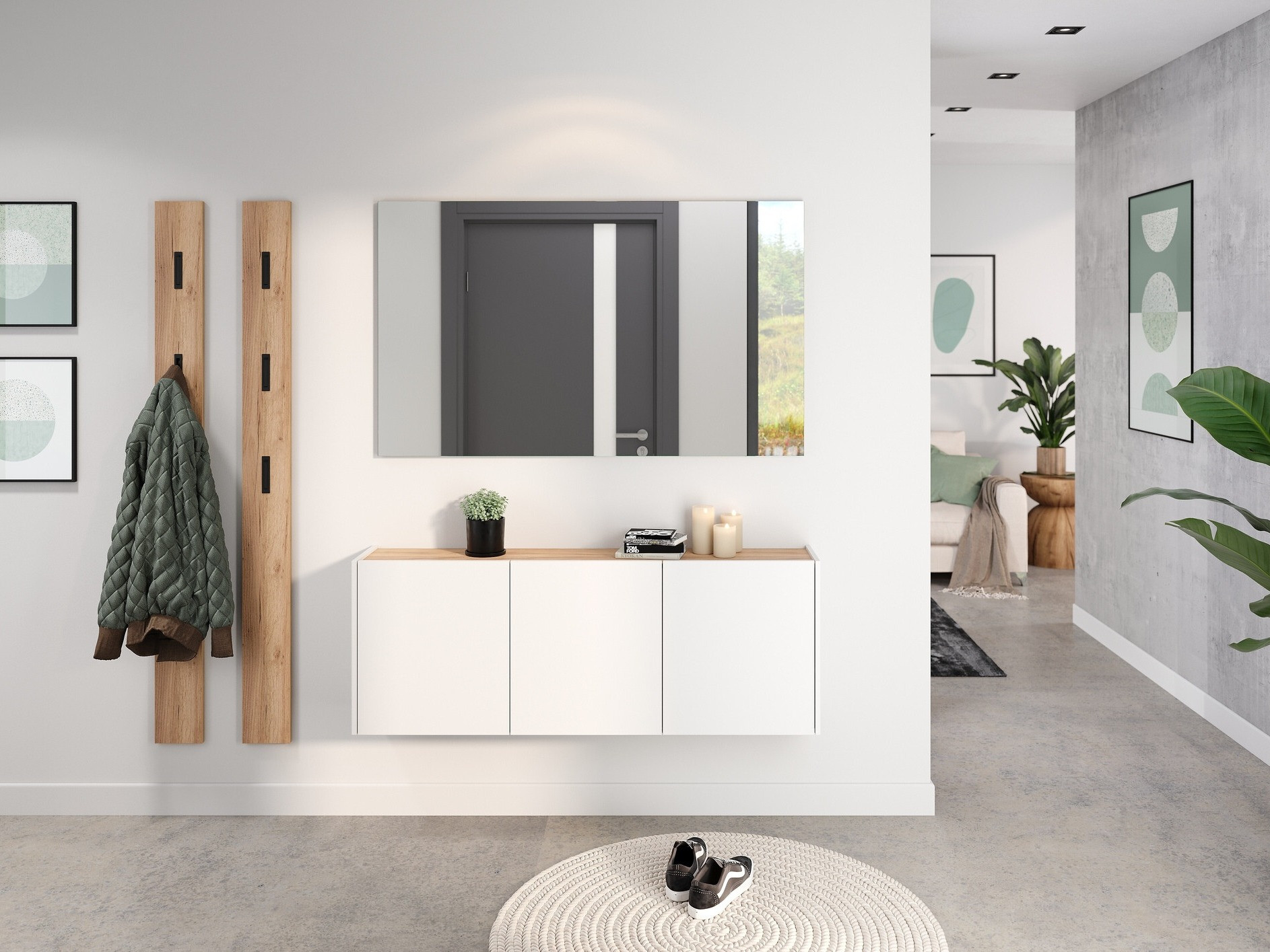 Conjunto para corredor Sacramento 435 (Branco + Navarra carvalho)