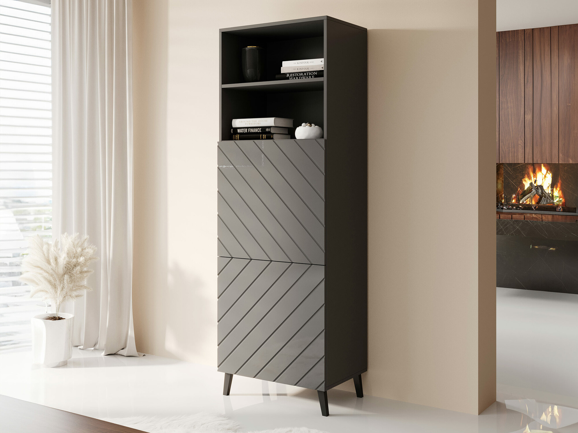 Estante Charlotte 178 (Grafite + Grafite brilhante)