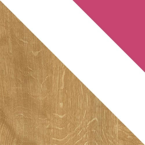 Mesa de escritório Balvire 111 (Carvalho claro + Branco + Rosa)