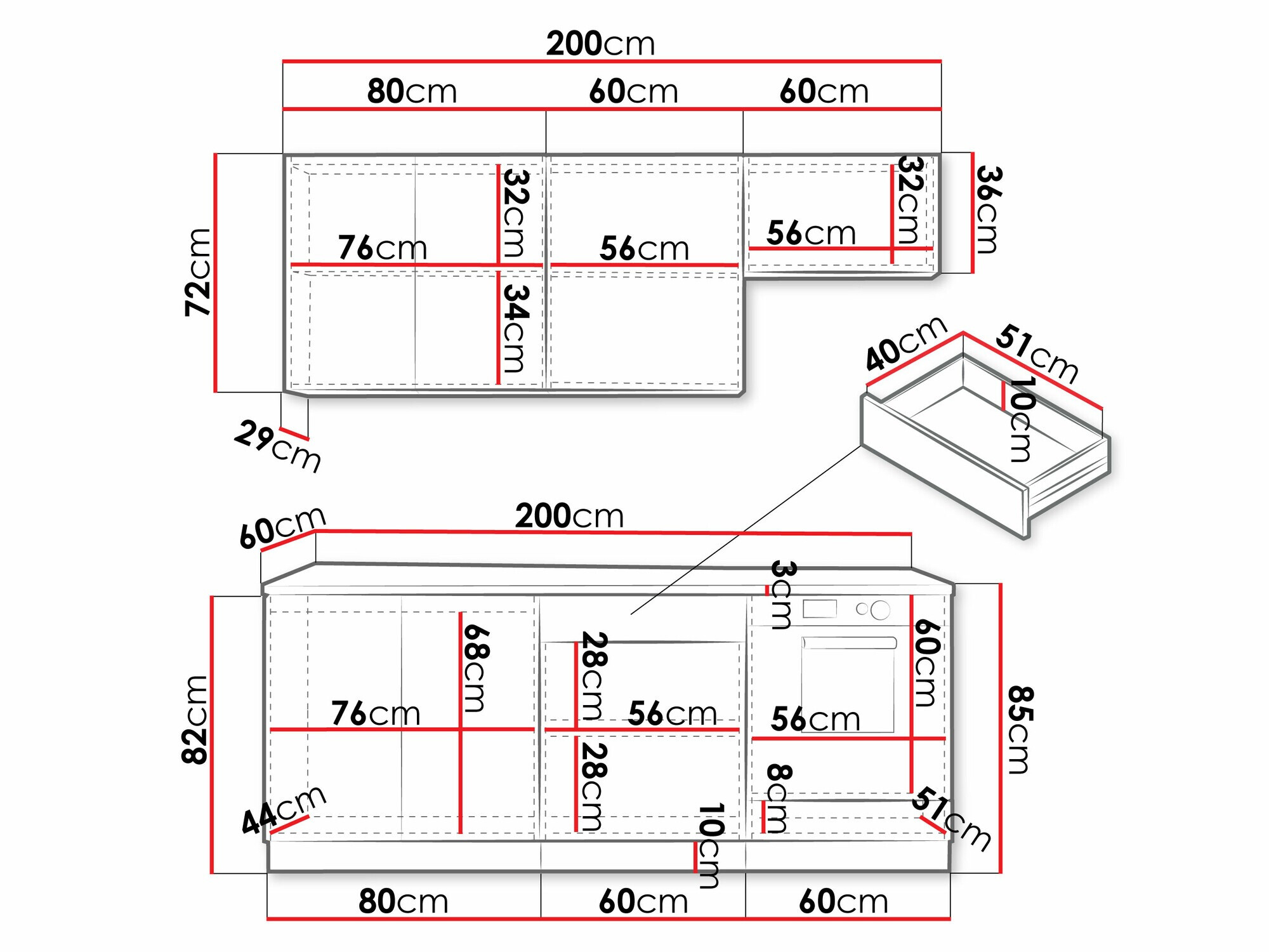 Conjunto para cozinha Trenton 180 (Cinzento claro + Carvalho Artisan)
