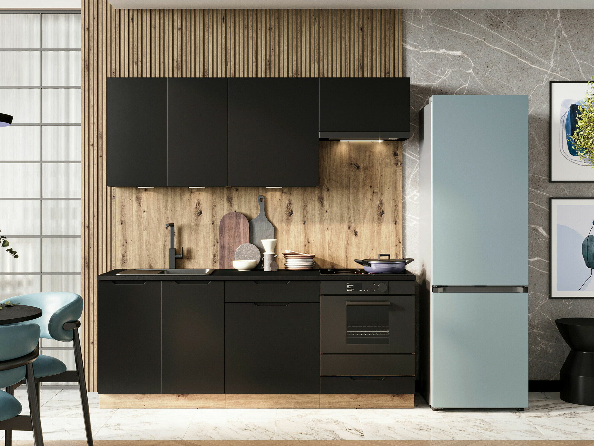 Conjunto para cozinha Trenton 180 (Preto + Carvalho Artisan)