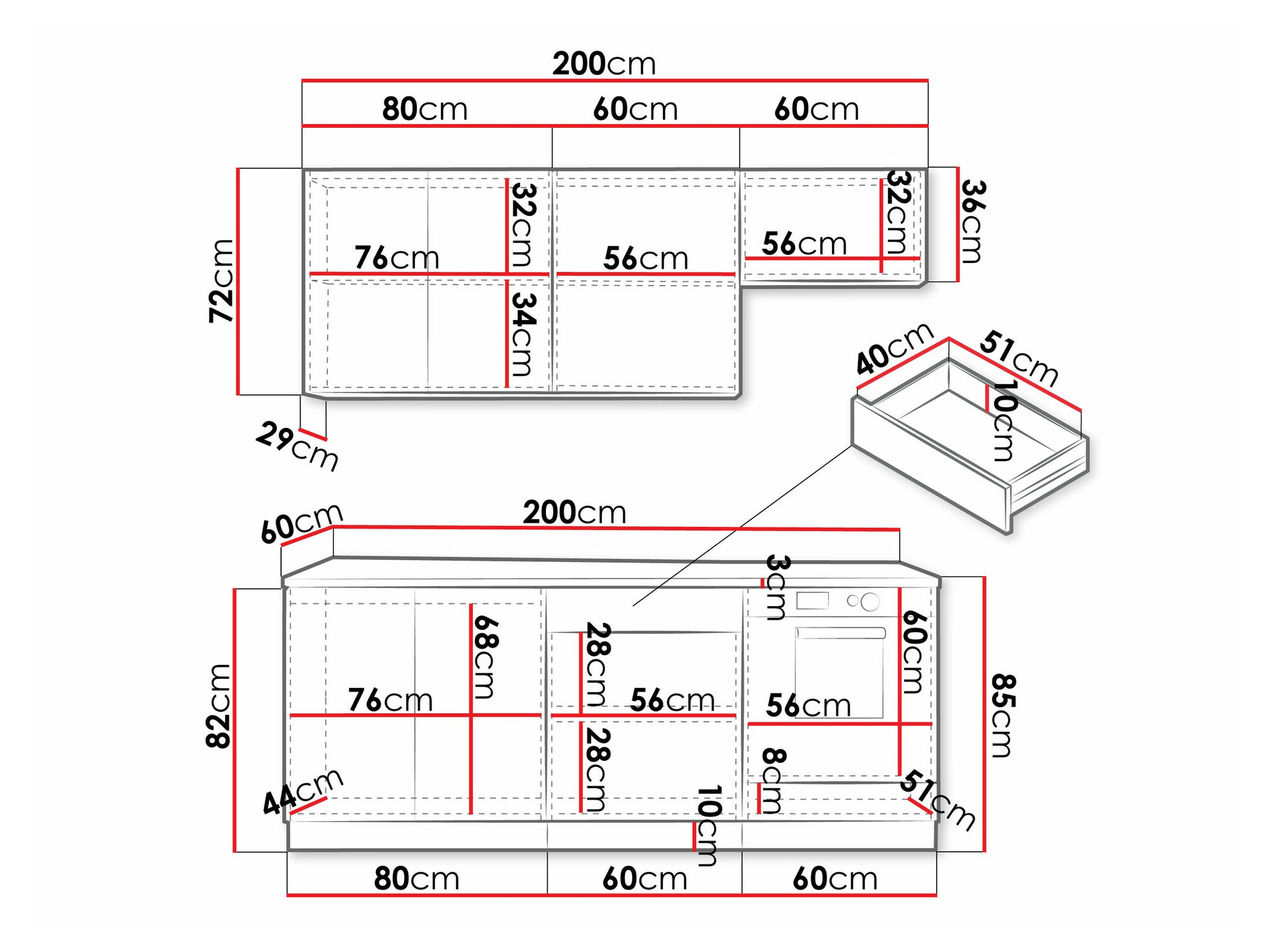 Conjunto para cozinha Trenton 180 (Preto + Carvalho Artisan)