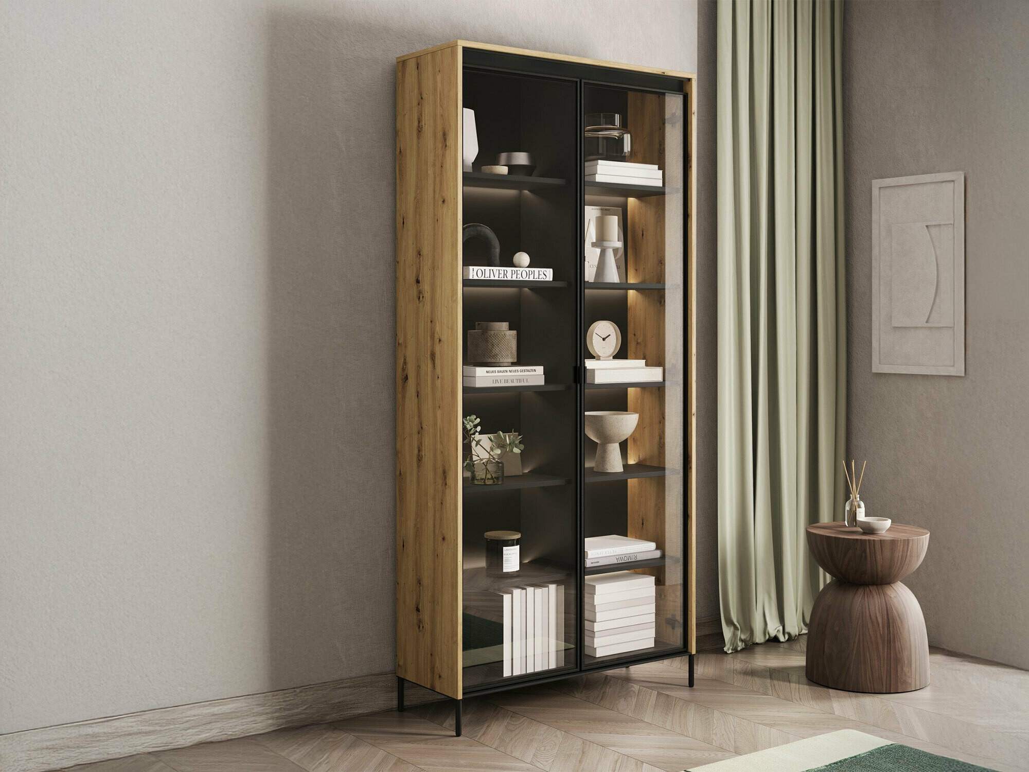 Estante Fernolu 106 (Carvalho Artisan + Preto)