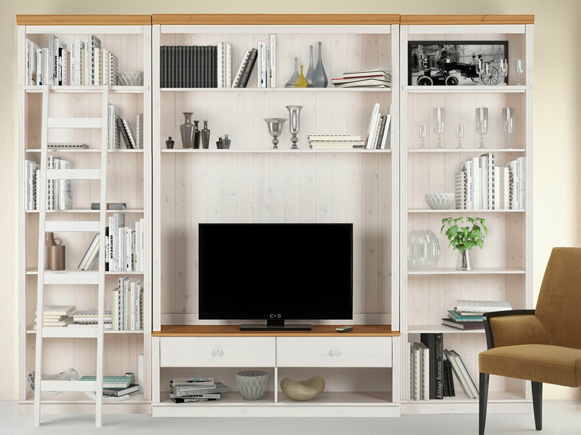 Conjunto para sala de estar Saltoro 108 (Branco + Carvalho de mel)