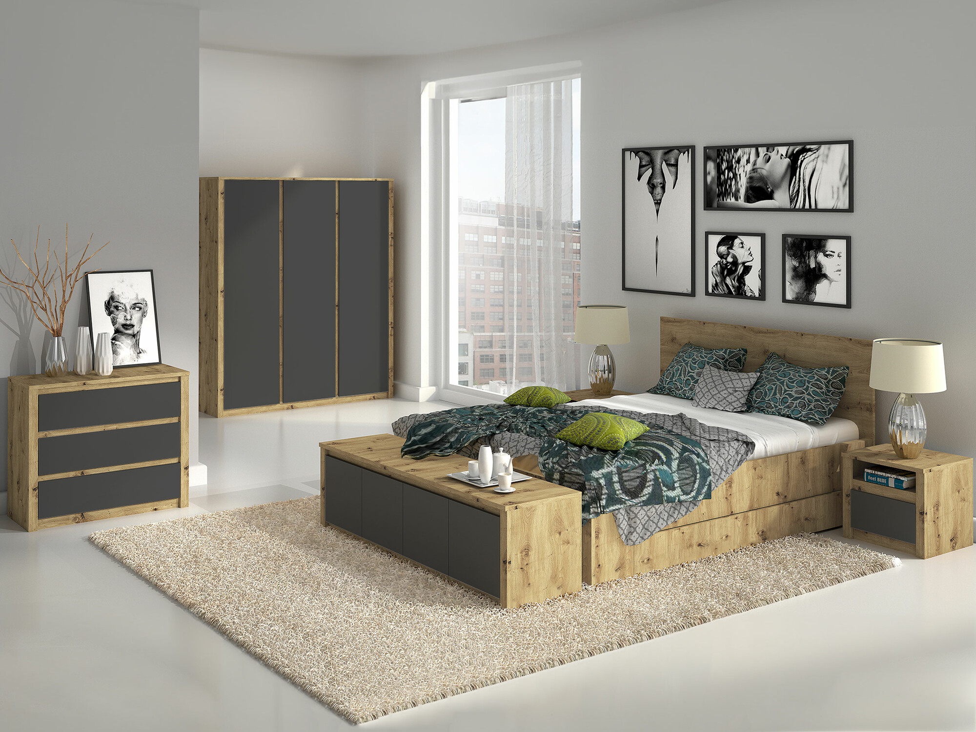 Cómoda Deldale 100 (Carvalho Artisan + Cinzento)