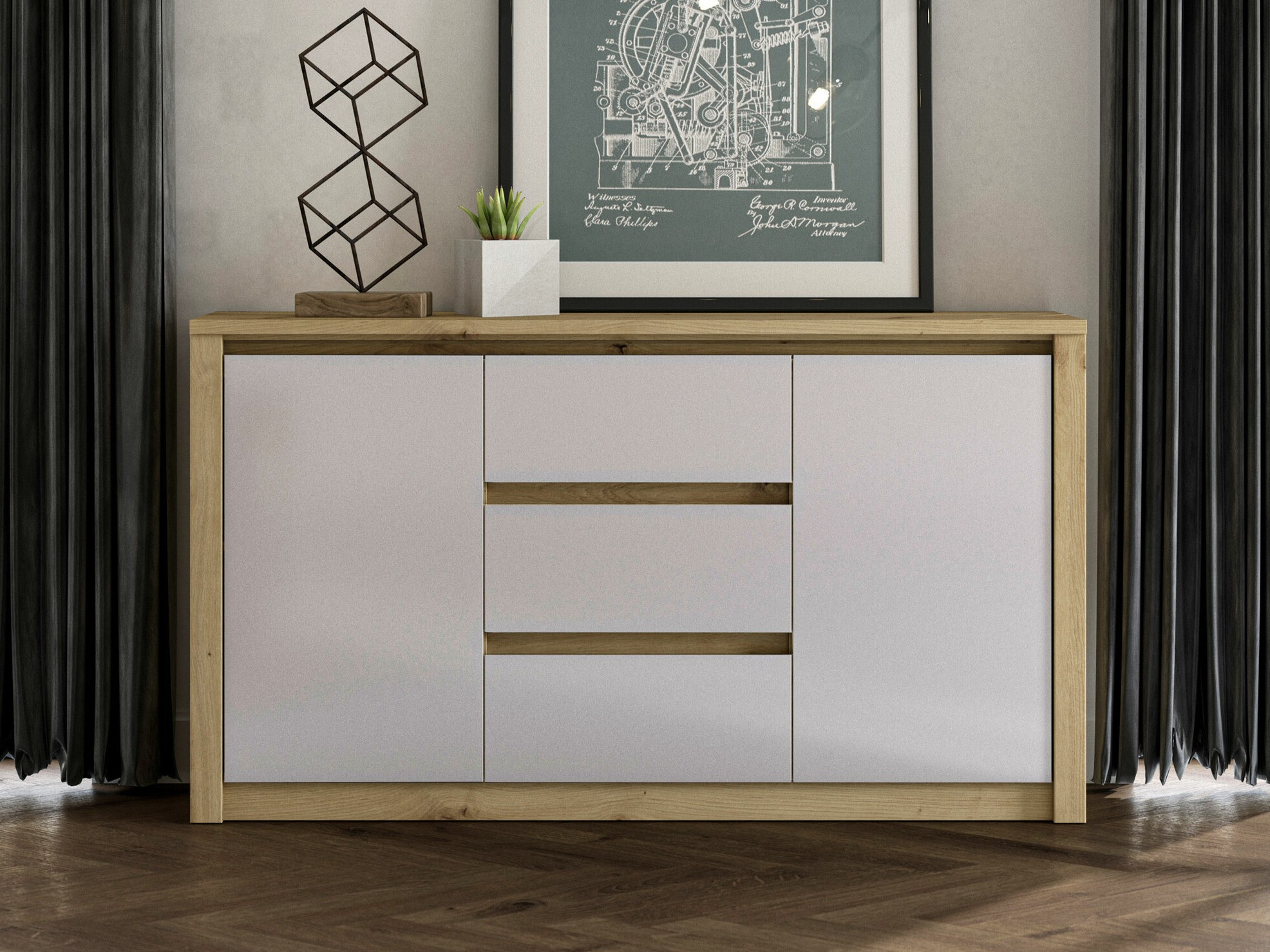 Cómoda Deldale 101 (Carvalho Artisan + Branco)