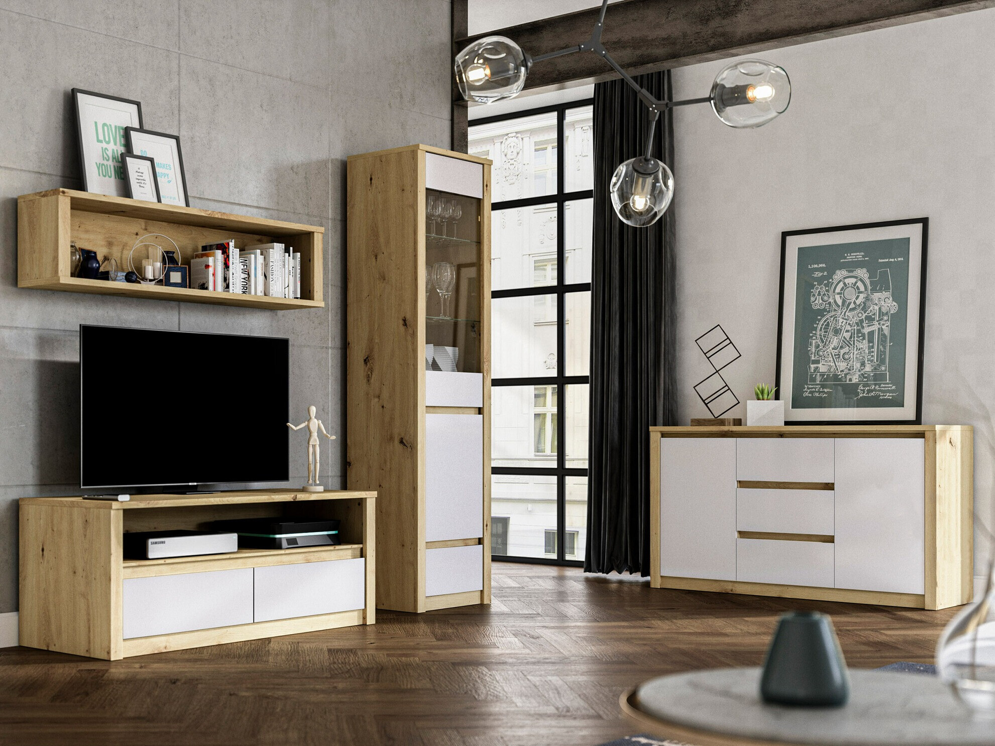 Cómoda Deldale 101 (Carvalho Artisan + Branco)