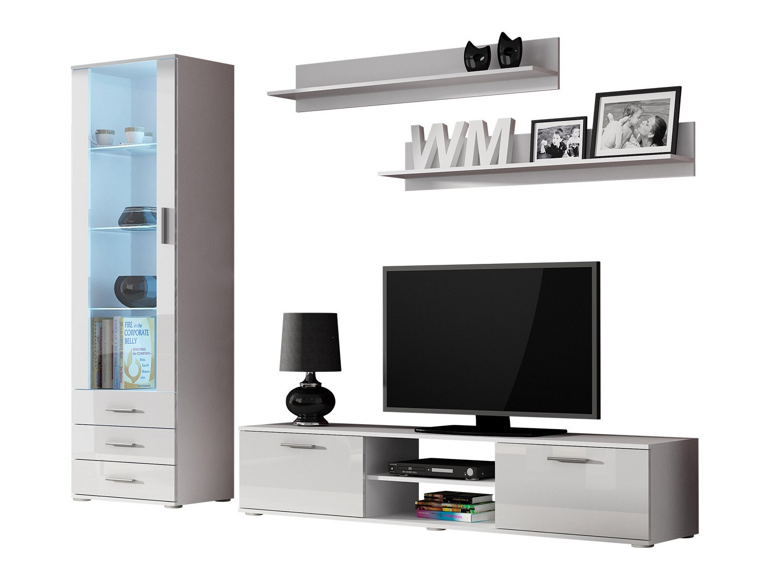 Conjunto para sala de estar Tornola 107 (Branco + Branco brilhante)