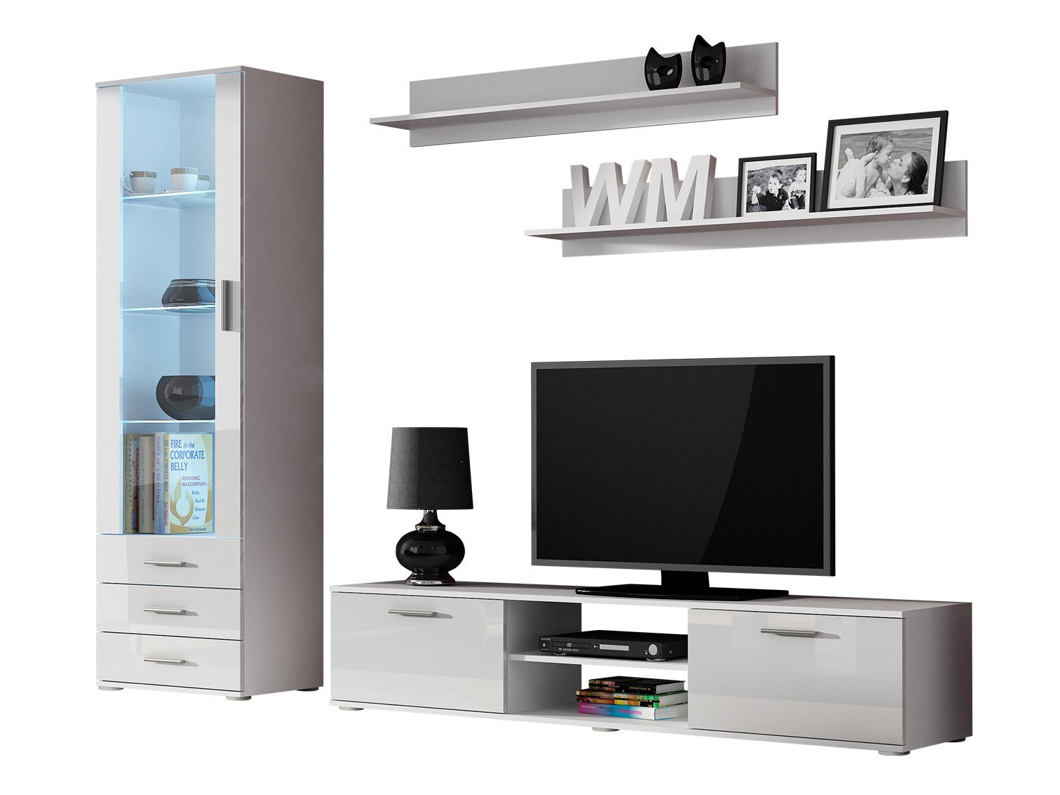 Conjunto para sala de estar Tornola 107 (Branco + Branco brilhante)