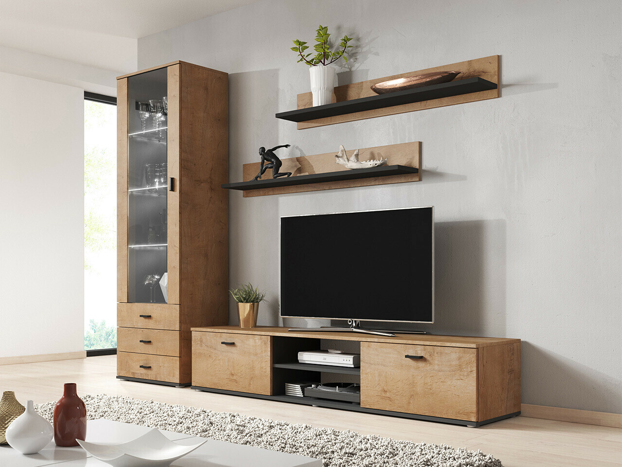 Conjunto para sala de estar Tornola 107 (Carvalho lefkas + Preto)