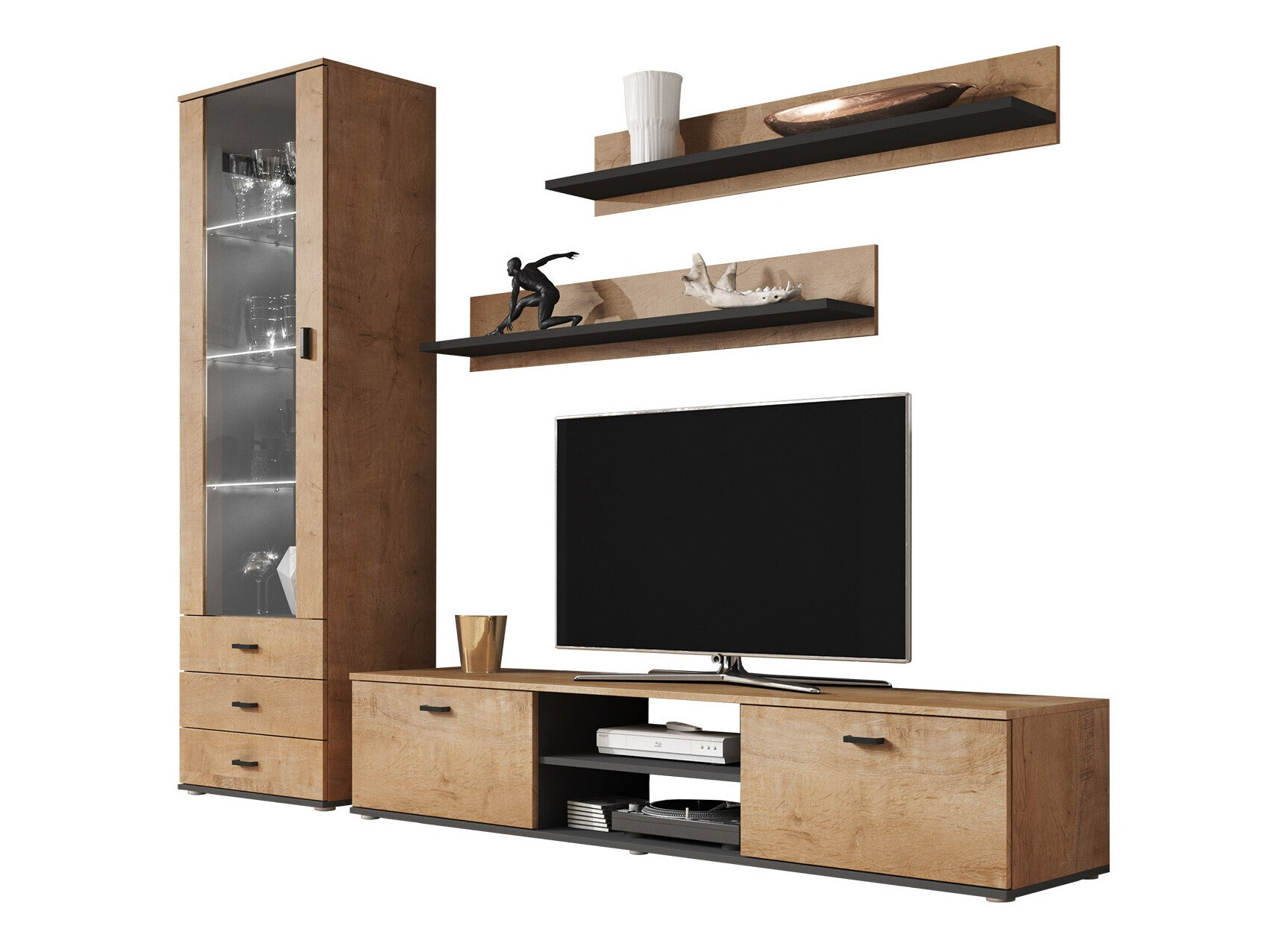 Conjunto para sala de estar Tornola 107 (Carvalho lefkas + Preto)