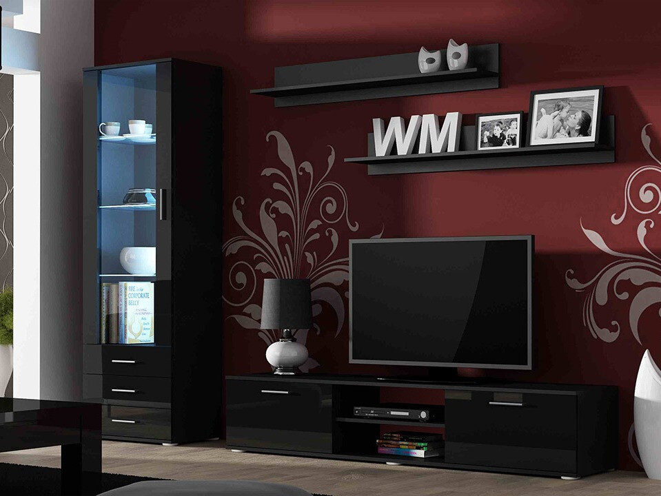 Conjunto para sala de estar Tornola 107 (Preto + Preto brilhante)