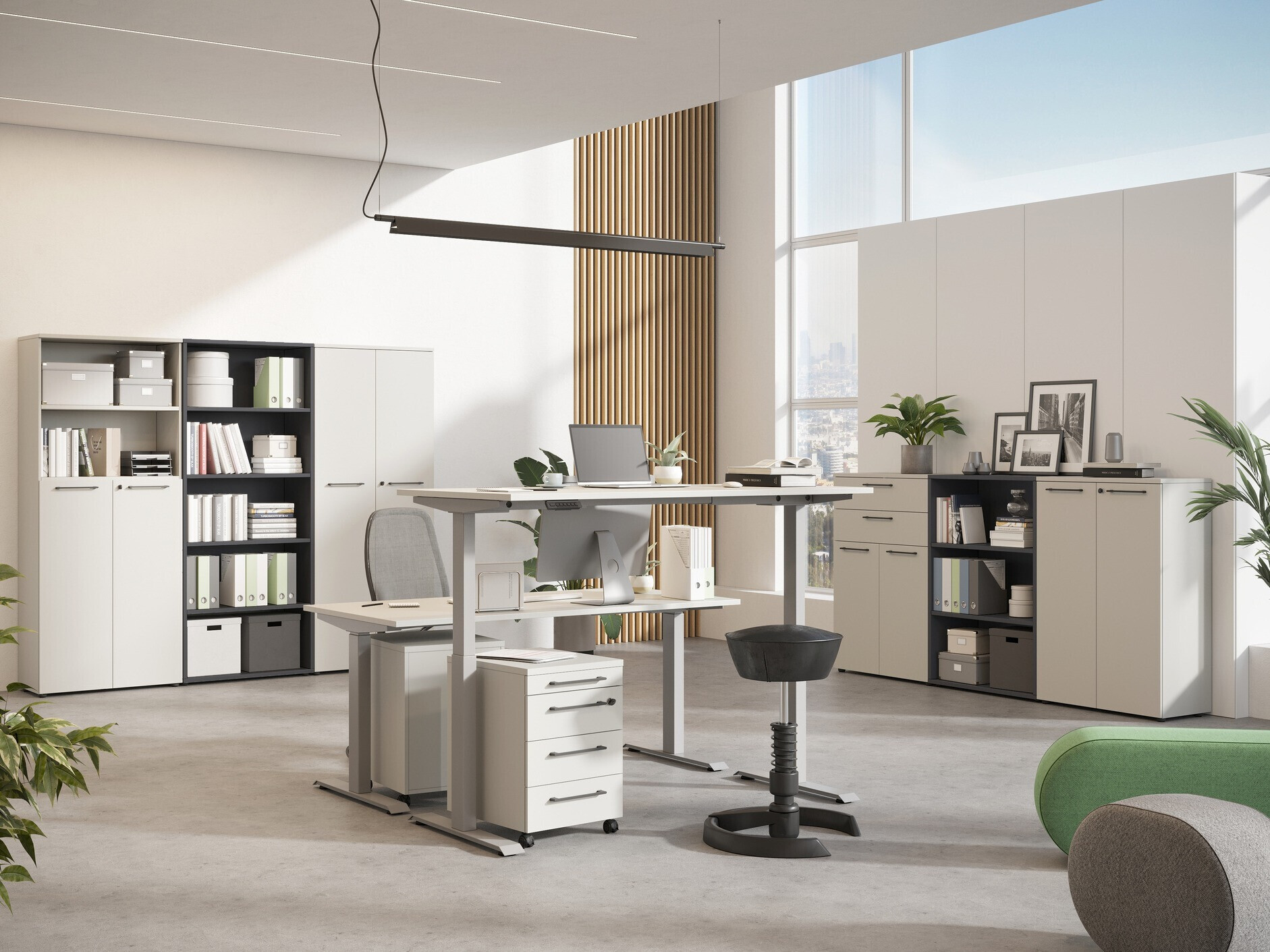 Secretária de trabalho com altura ajustável Eliromo 117 (Cinzento claro + Prateado)