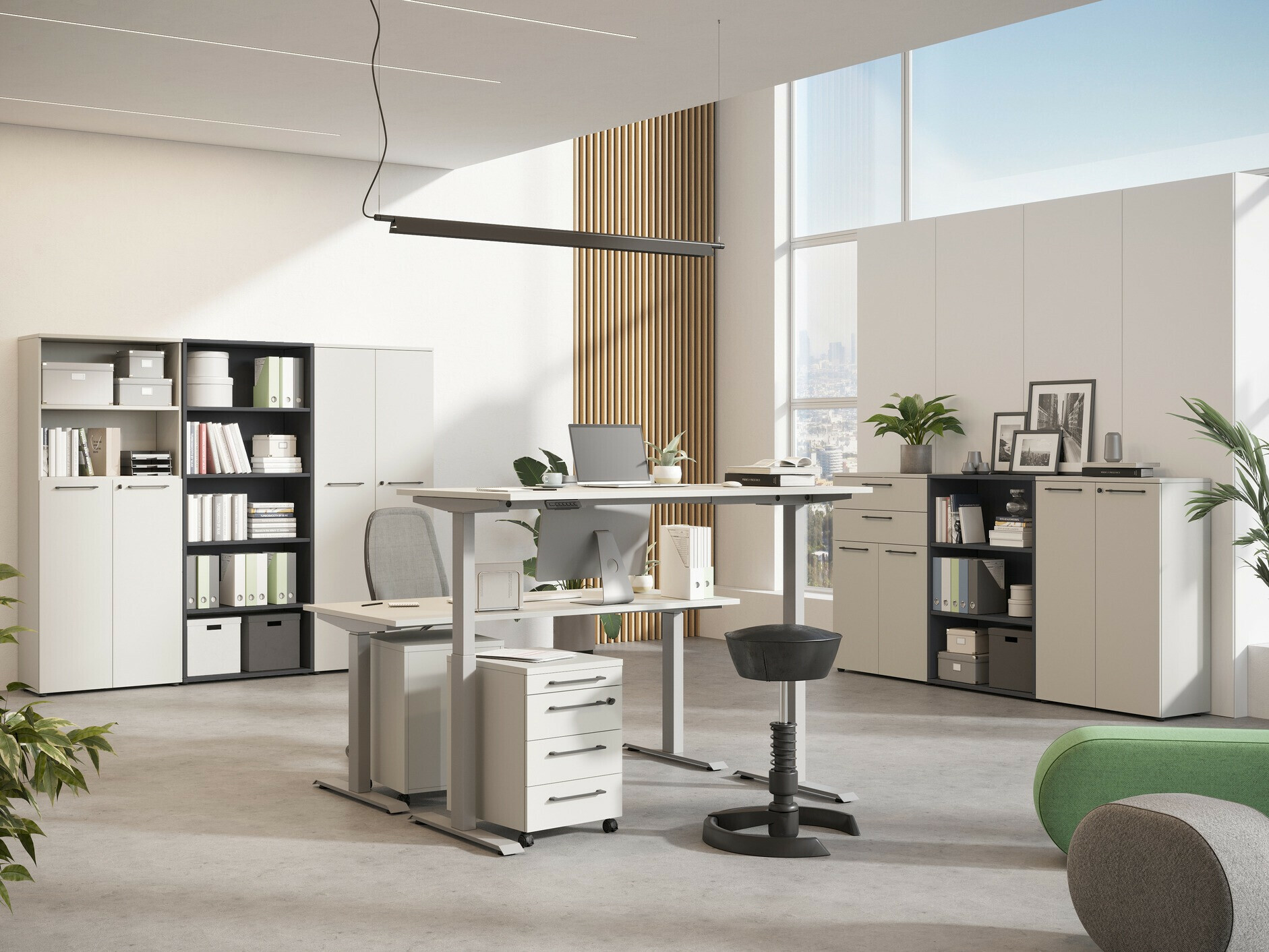 Secretária de trabalho com altura ajustável Eliromo 118 (Cinzento claro + Prateado)