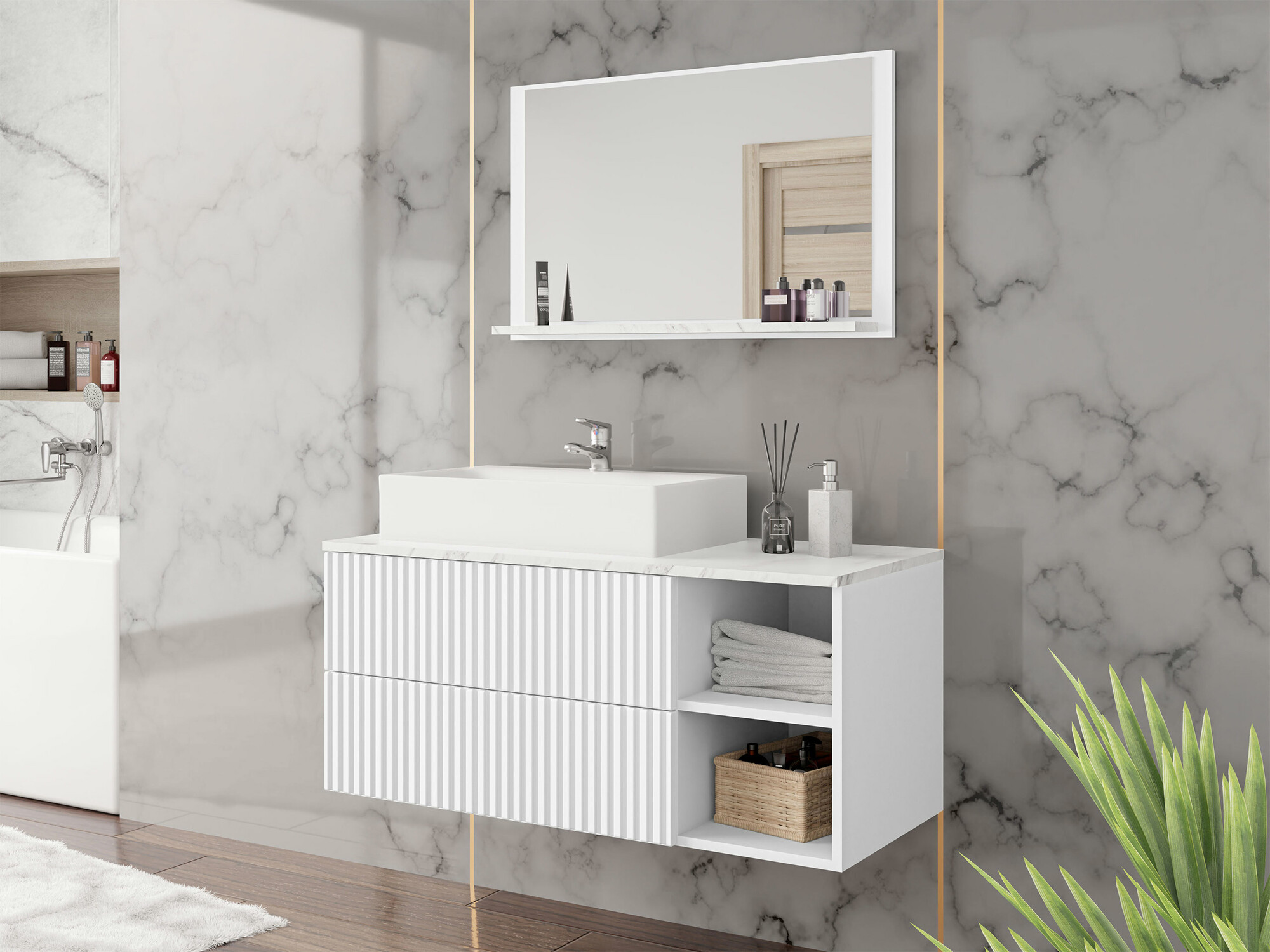 Conjunto para casa de banho Nauta (Branco + Marmore branco)