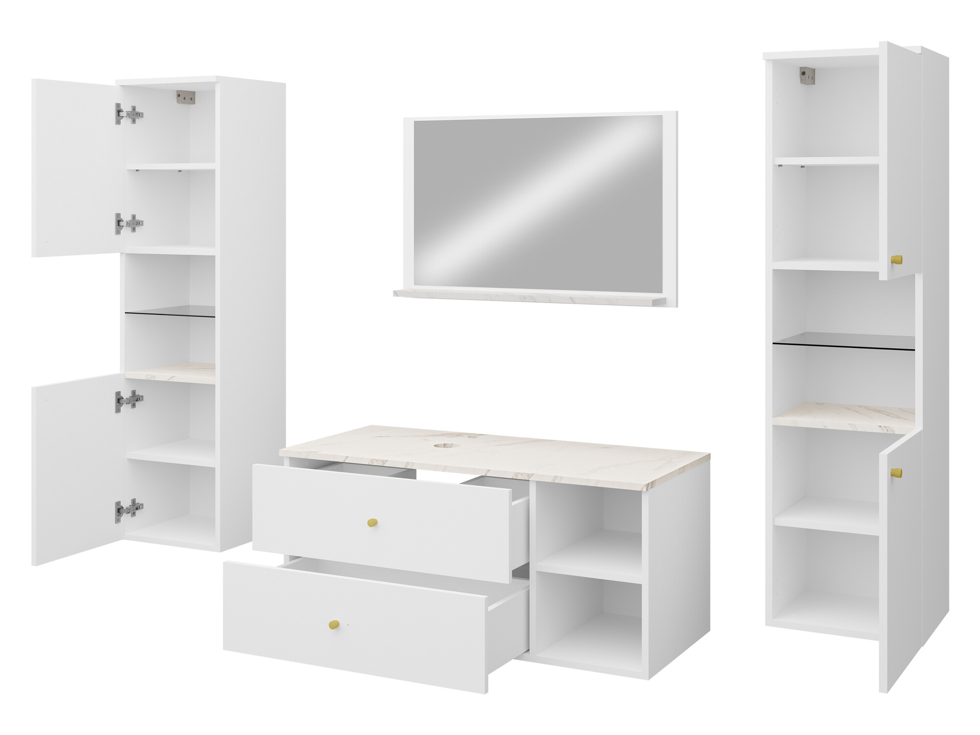 Conjunto para casa de banho Ophruvi 102 (Nogueira + Marmore branco)