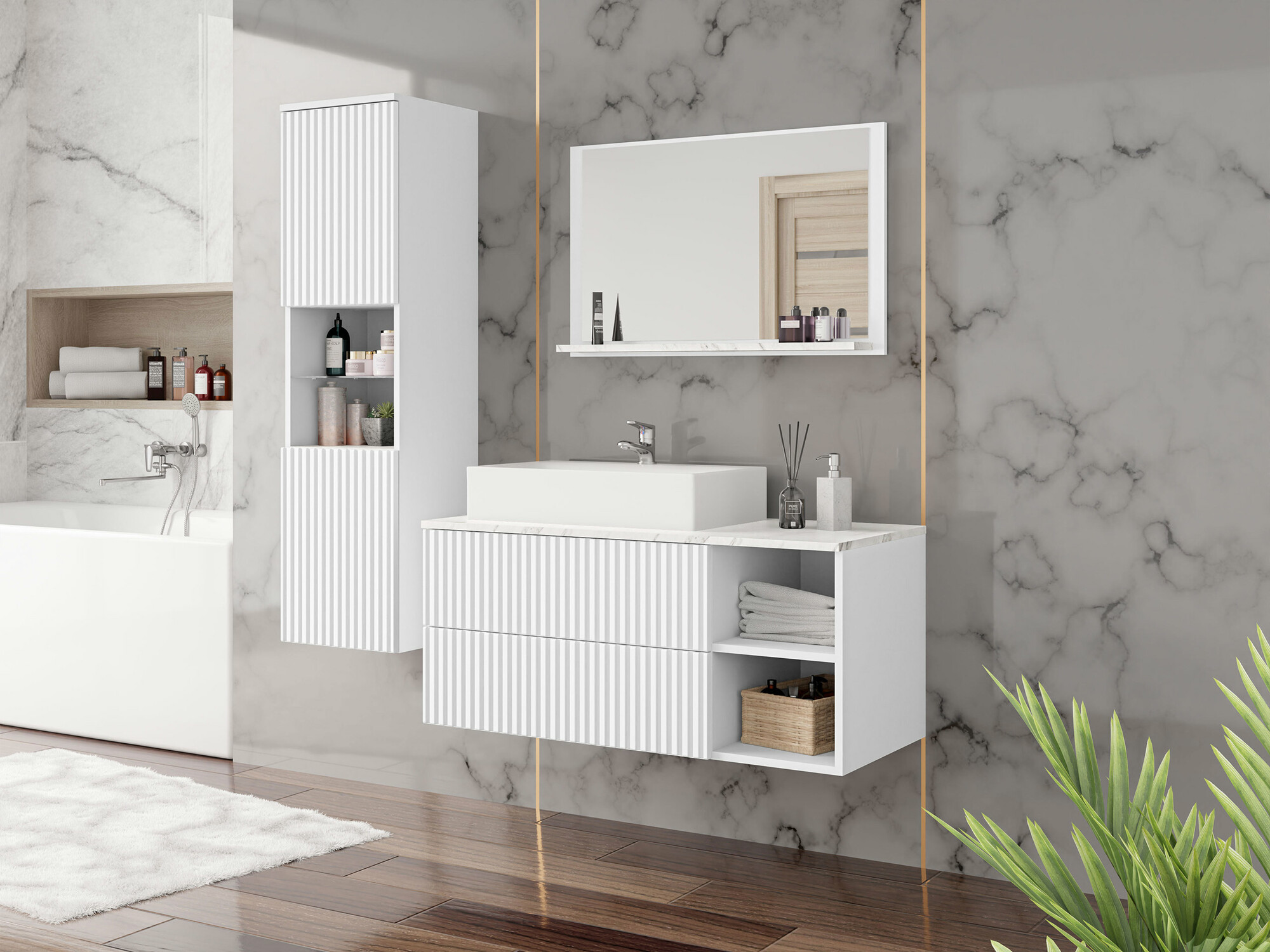 Conjunto para casa de banho Nauta I (Branco + Marmore branco)