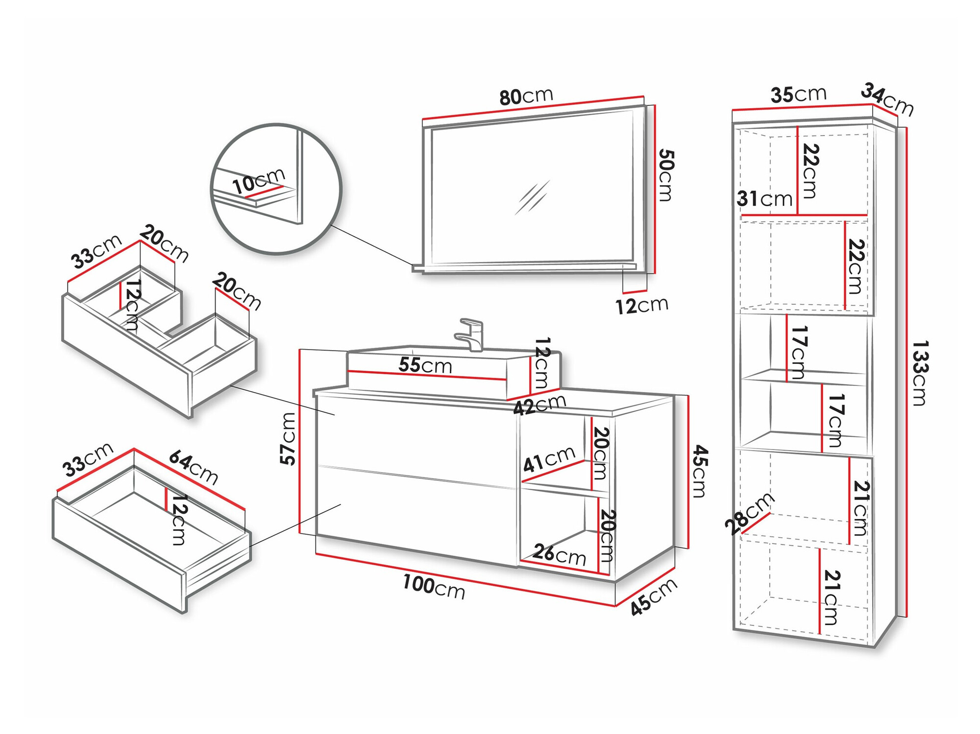 Conjunto para casa de banho Nauta I (Nogueira + Marmore branco)