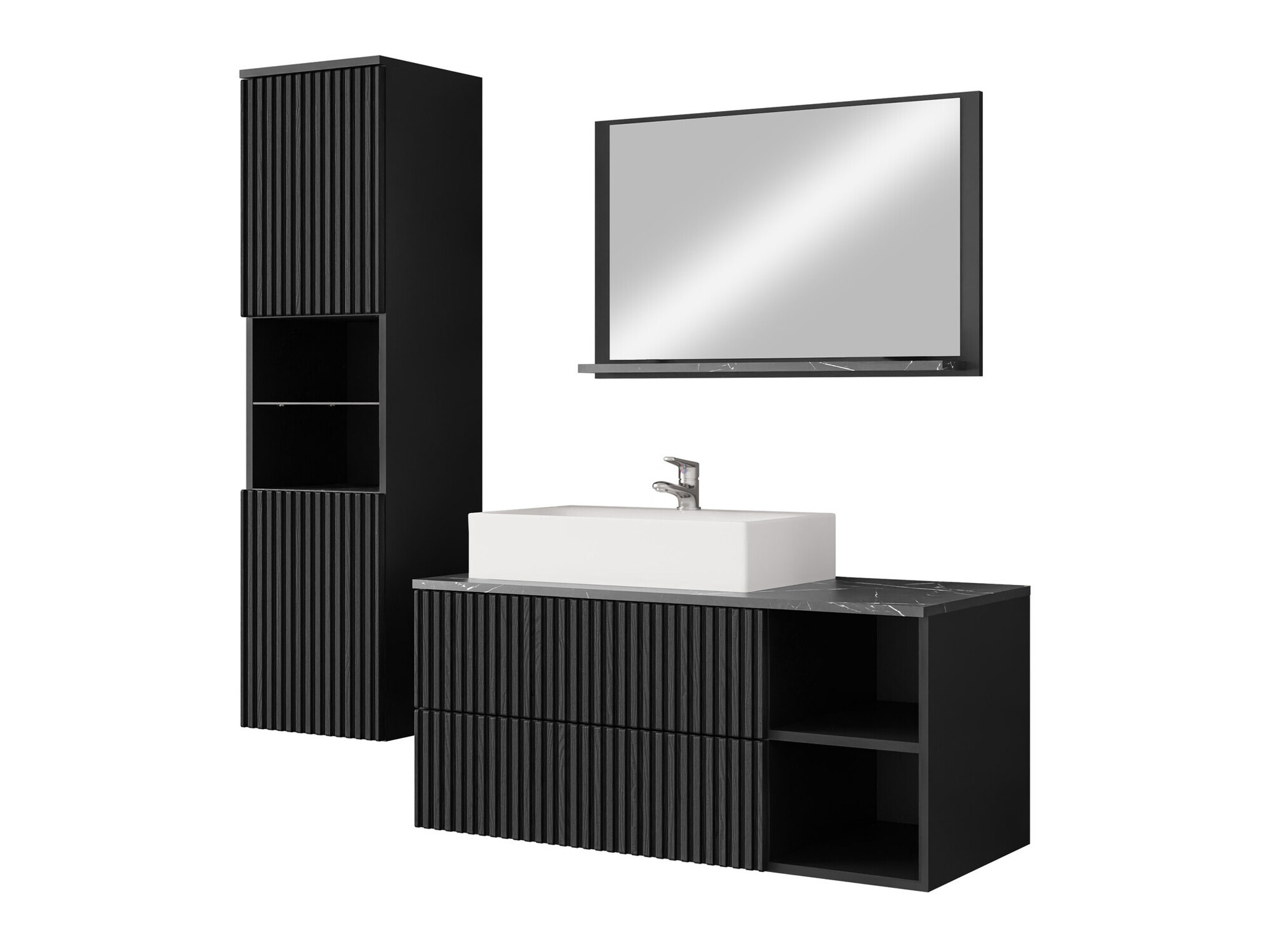 Conjunto para casa de banho Nauta I (Preto + Mármore preto)