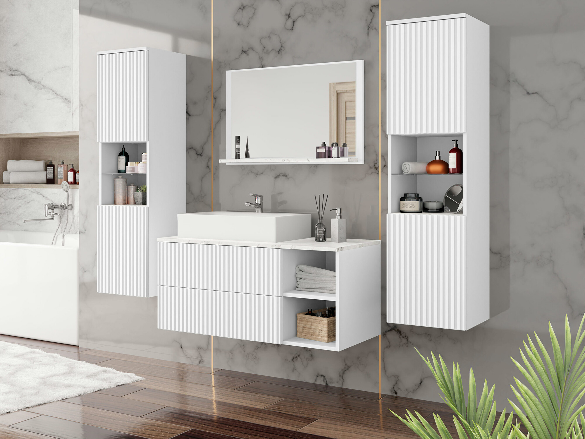 Conjunto para casa de banho Nauta II (Branco + Marmore branco)
