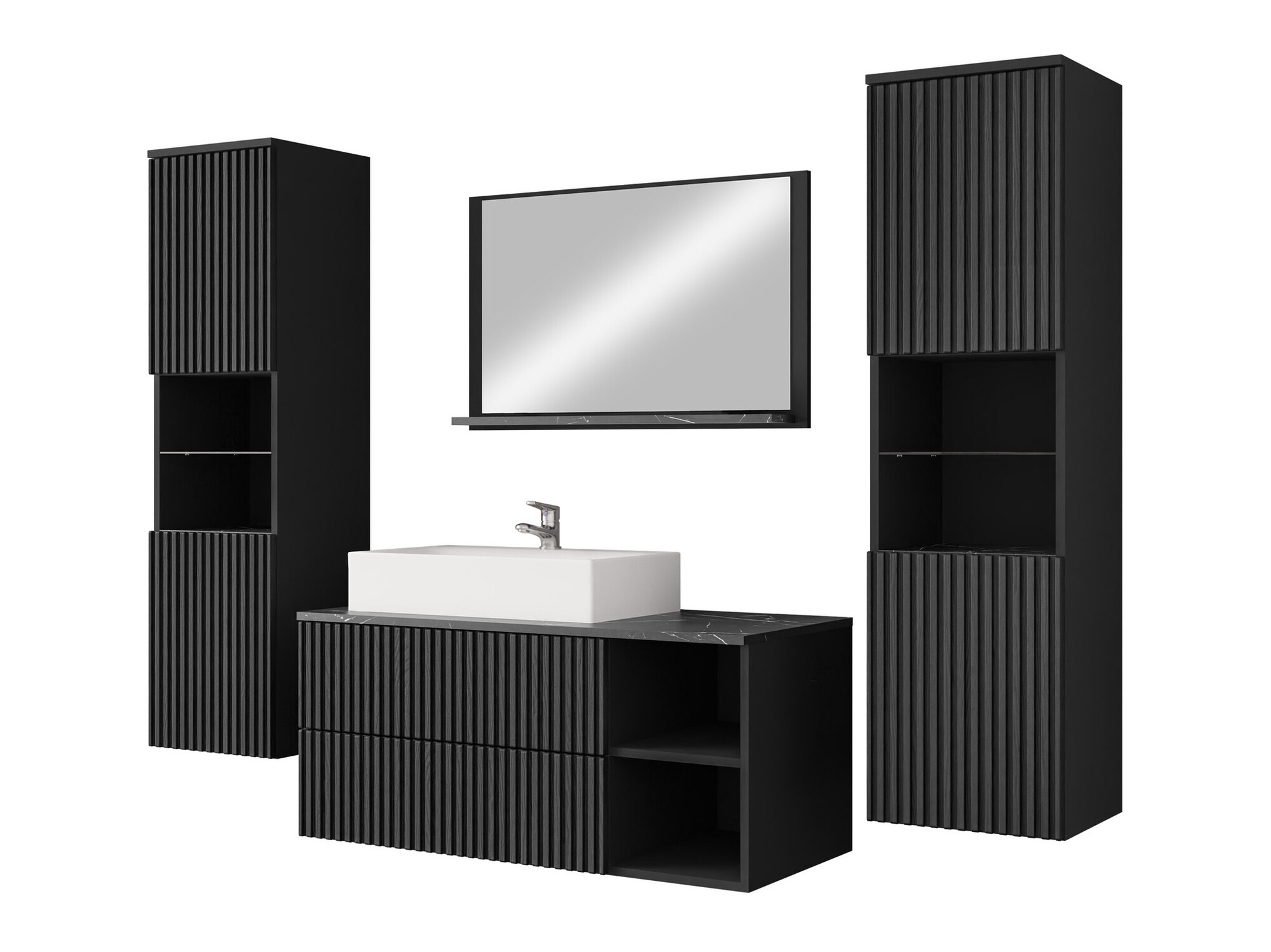 Conjunto para casa de banho Nauta II (Preto + Mármore preto)