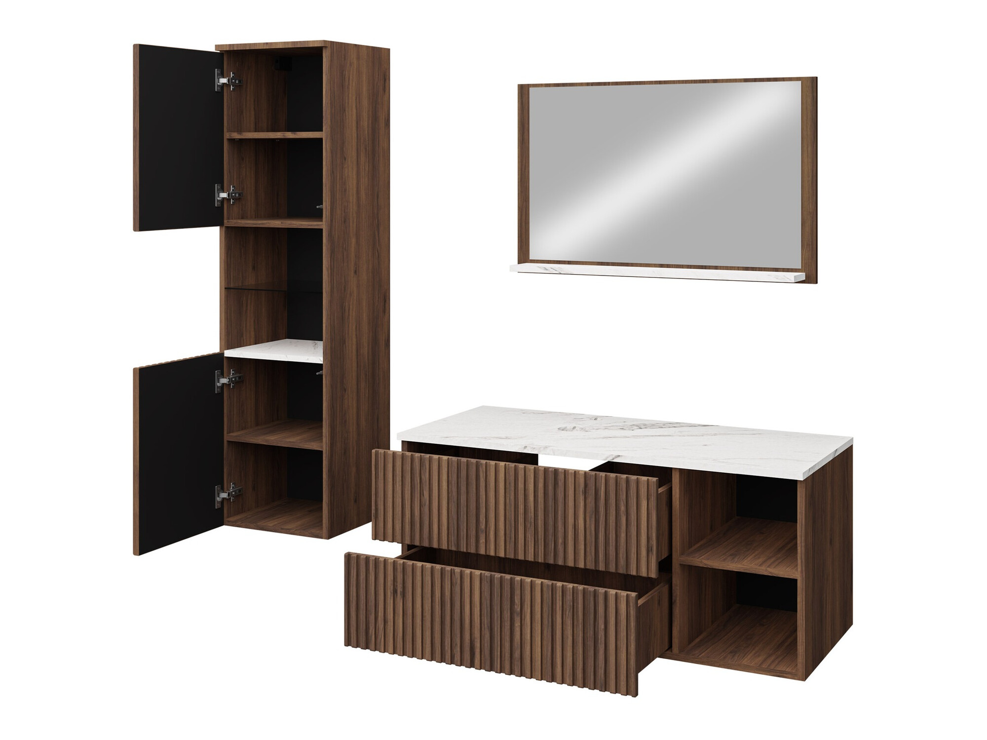 Conjunto para casa de banho Ophruvi 104 (Nogueira + Marmore branco)