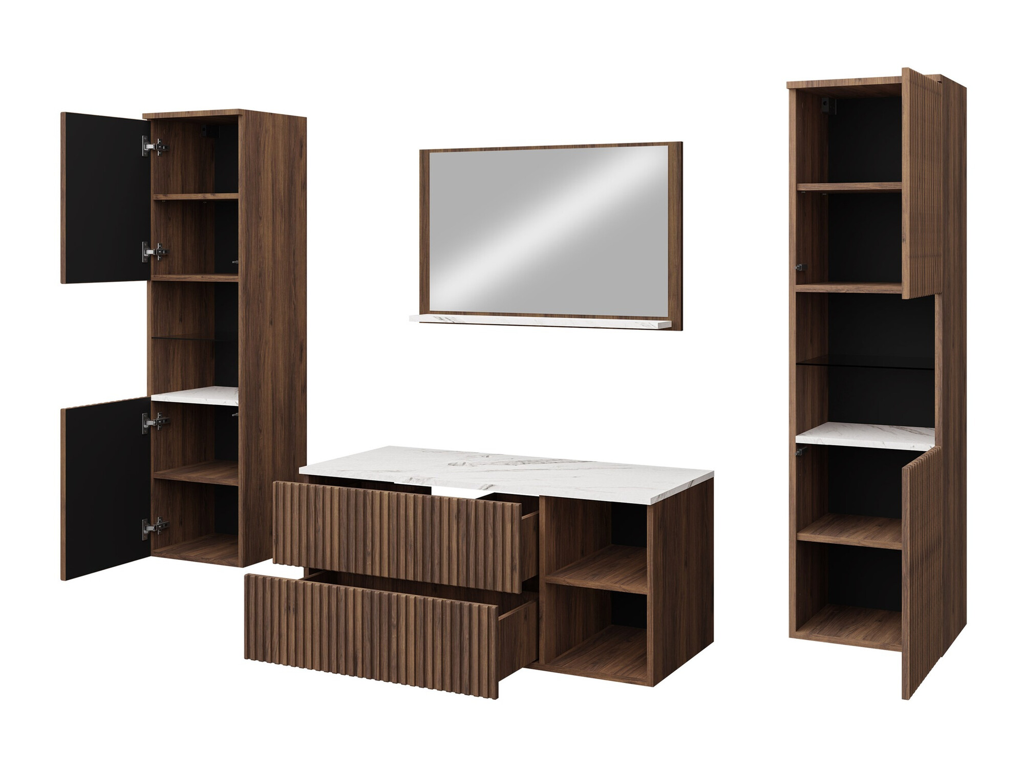 Conjunto para casa de banho Ophruvi 105 (Nogueira + Marmore branco)