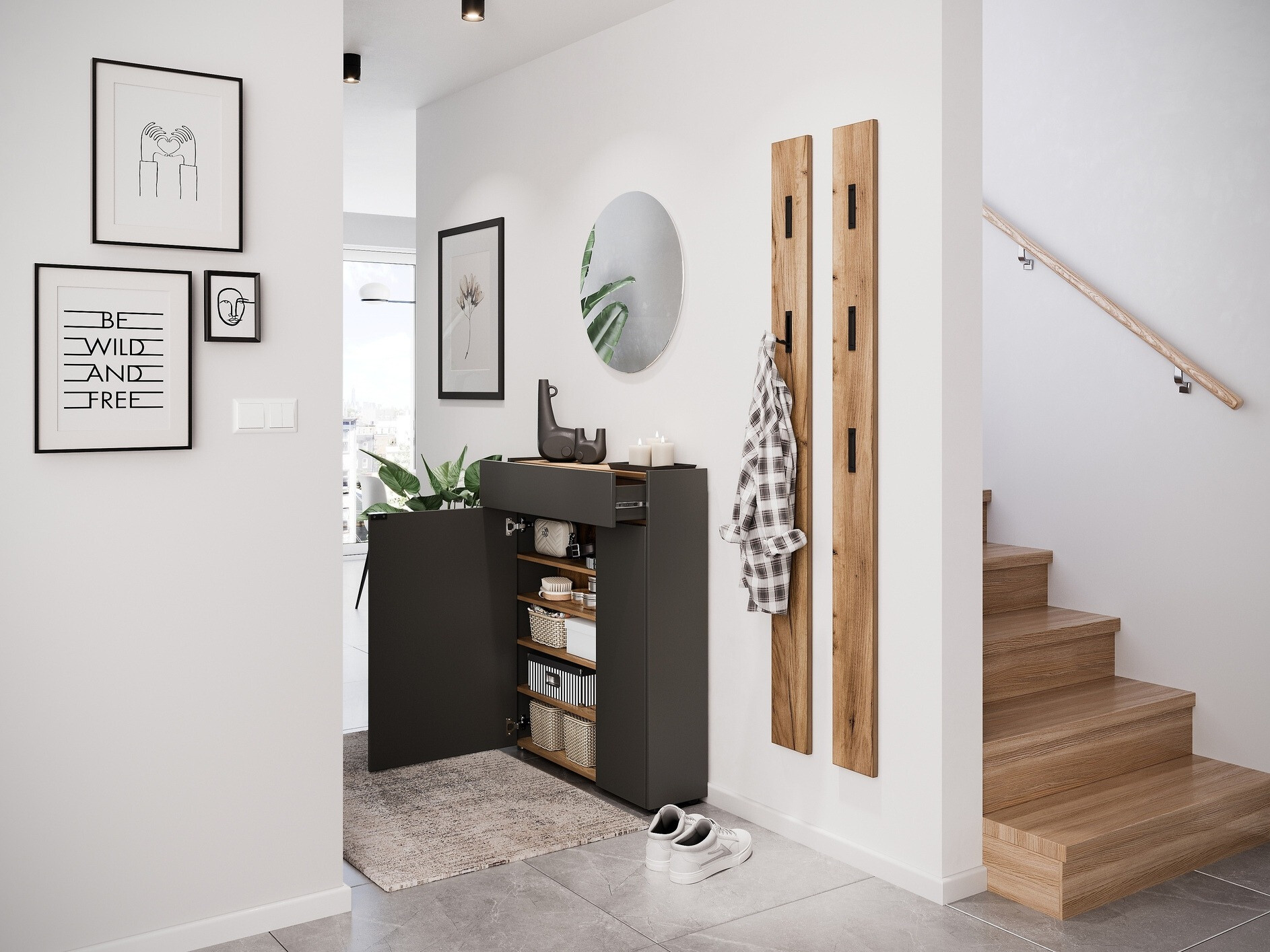 Conjunto para corredor Cirsale 111 (Grafite + Navarra carvalho)