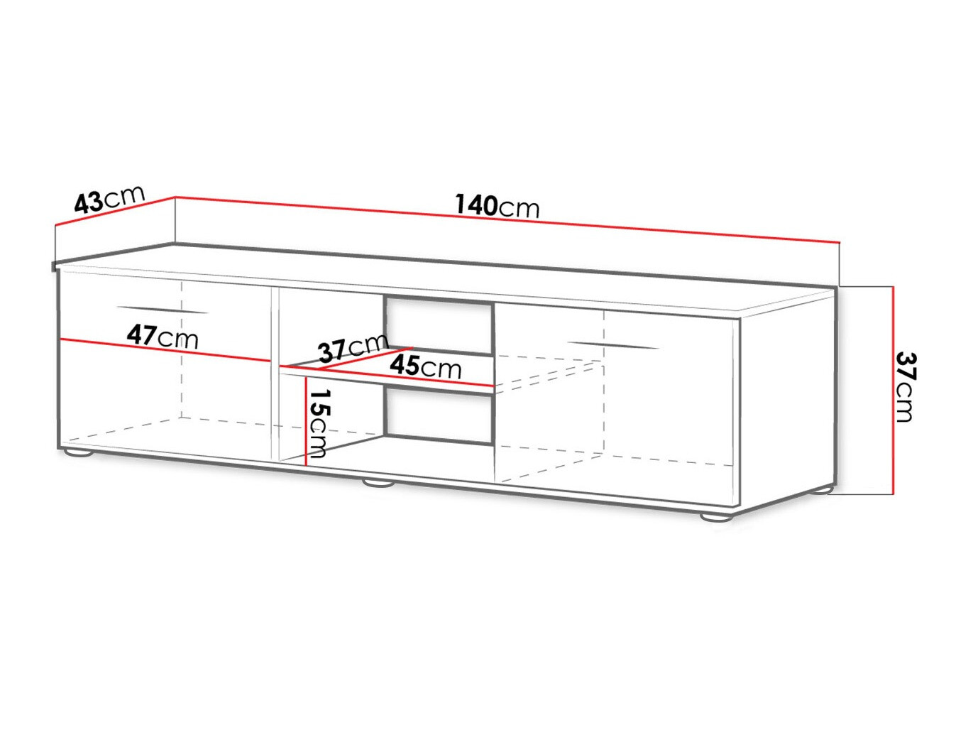 Móvel de TV Tornola 100 (Preto + Preto brilhante)