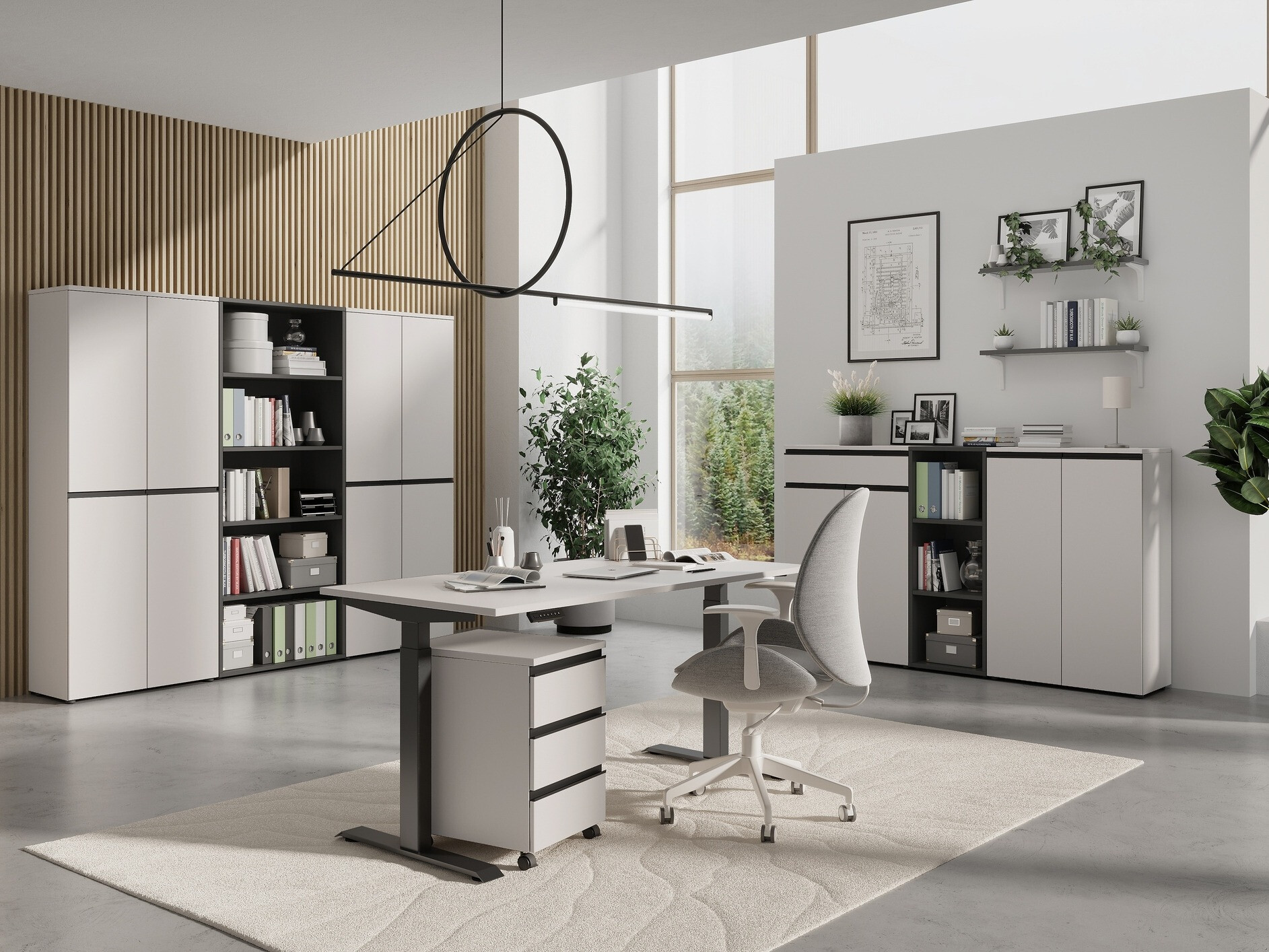 Secretária de trabalho com altura ajustável Vesbeno 105 (Caxemira + Preto)