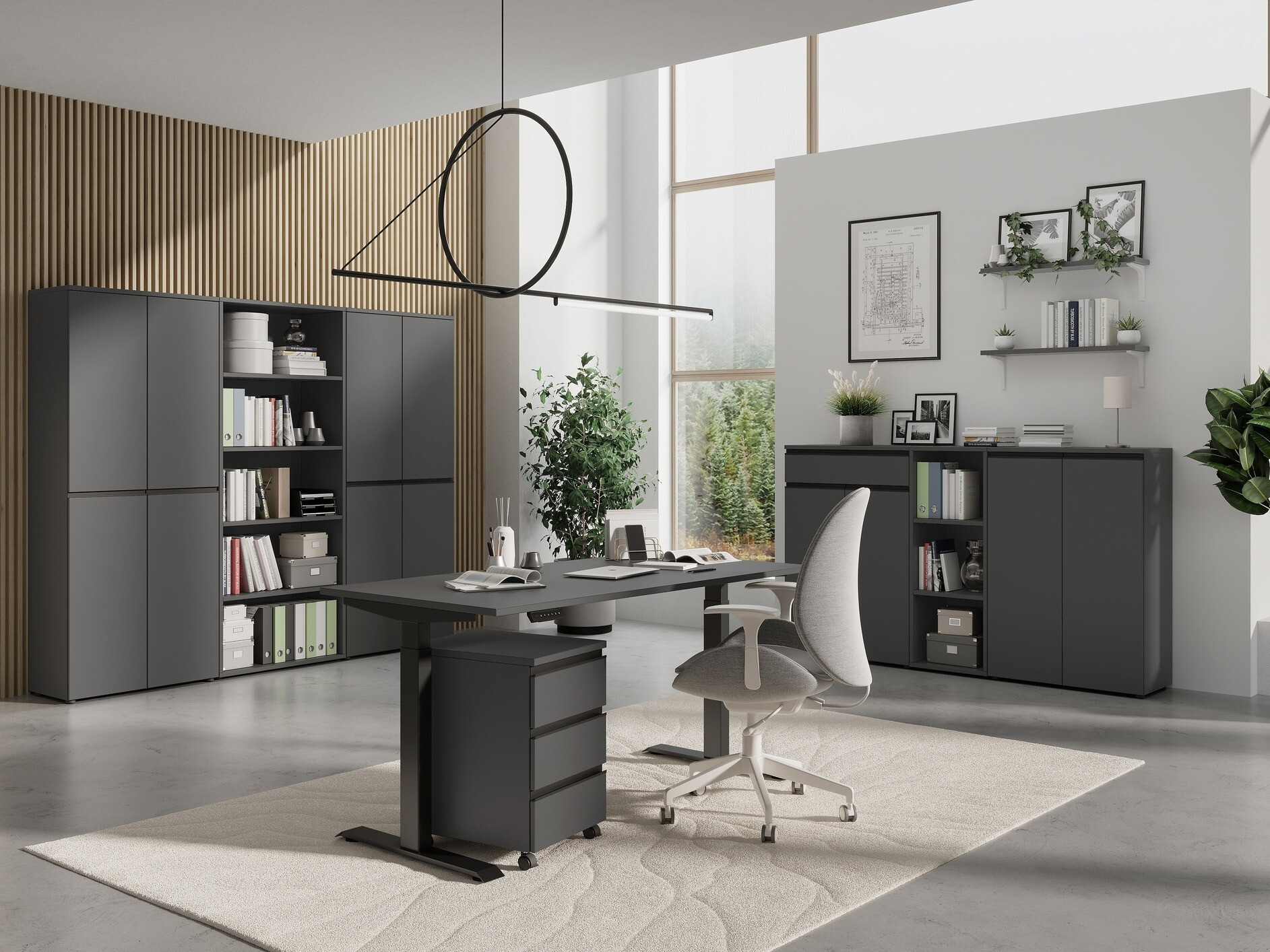 Secretária de trabalho com altura ajustável Vesbeno 106 (Grafite + Preto)