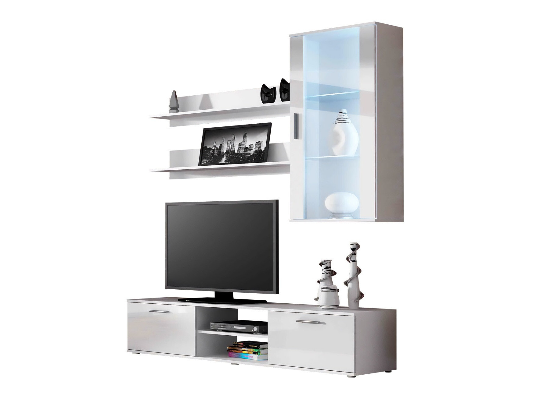 Conjunto para sala de estar Tornola 113 (Branco + Branco brilhante)